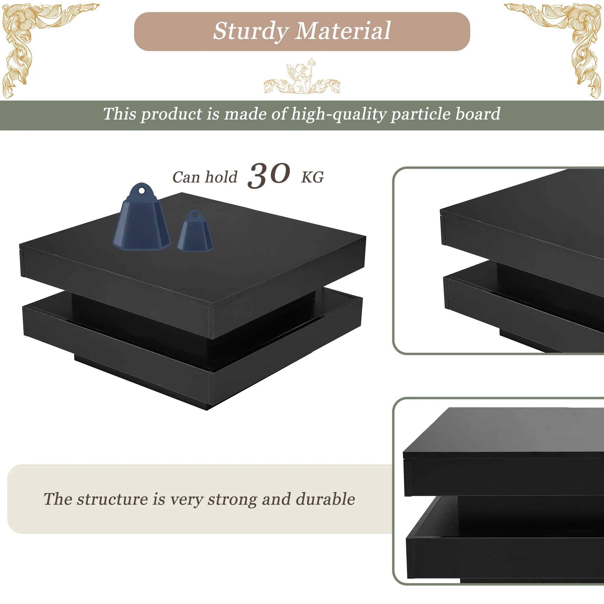 Square Coffee Table - Modern Tech, 16-Color LED Lighting, 70x70x36 cm, Black - Image 4