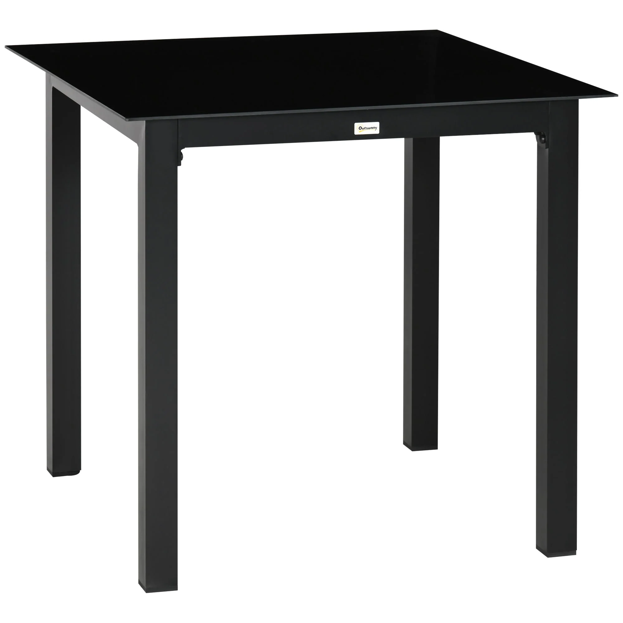 Square Garden Table 80x80cm, 4-Person Tempered Glass Top, Black Aluminum