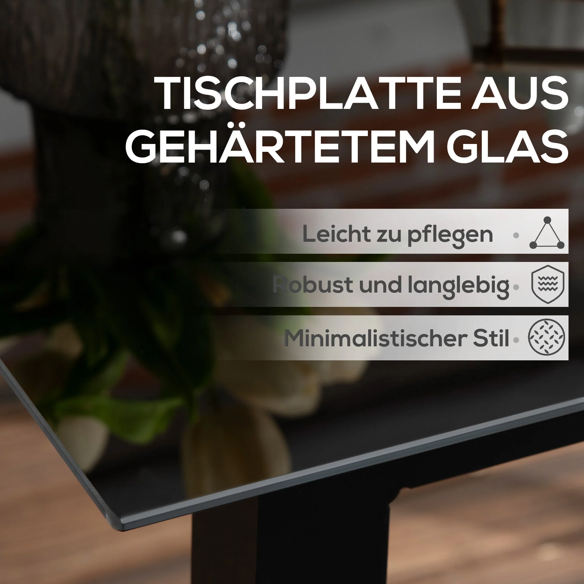 Square Garden Table 80x80cm, 4-Person Tempered Glass Top, Black Aluminum - Image 4