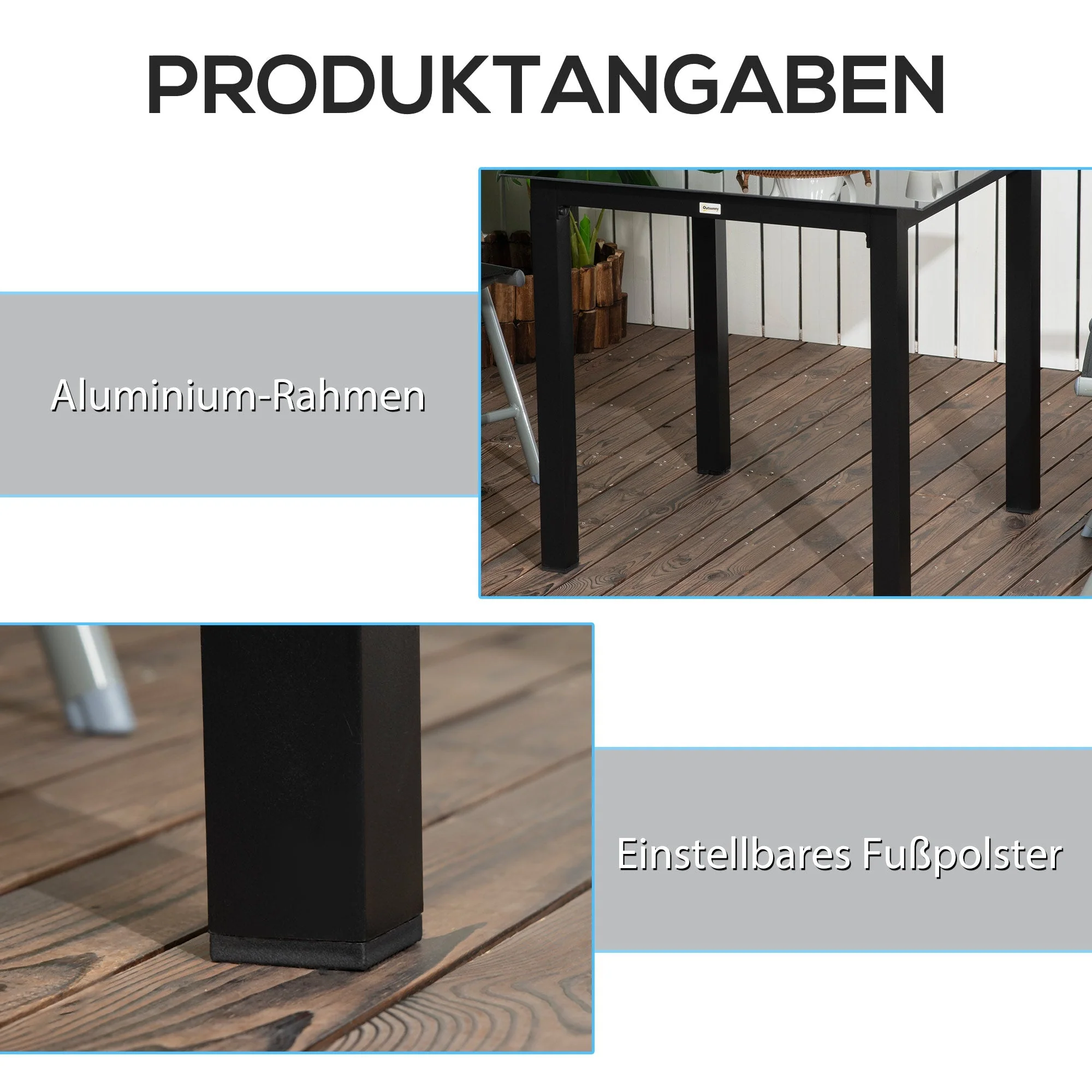Square Garden Table 80x80cm, 4-Person Tempered Glass Top, Black Aluminum - Image 5