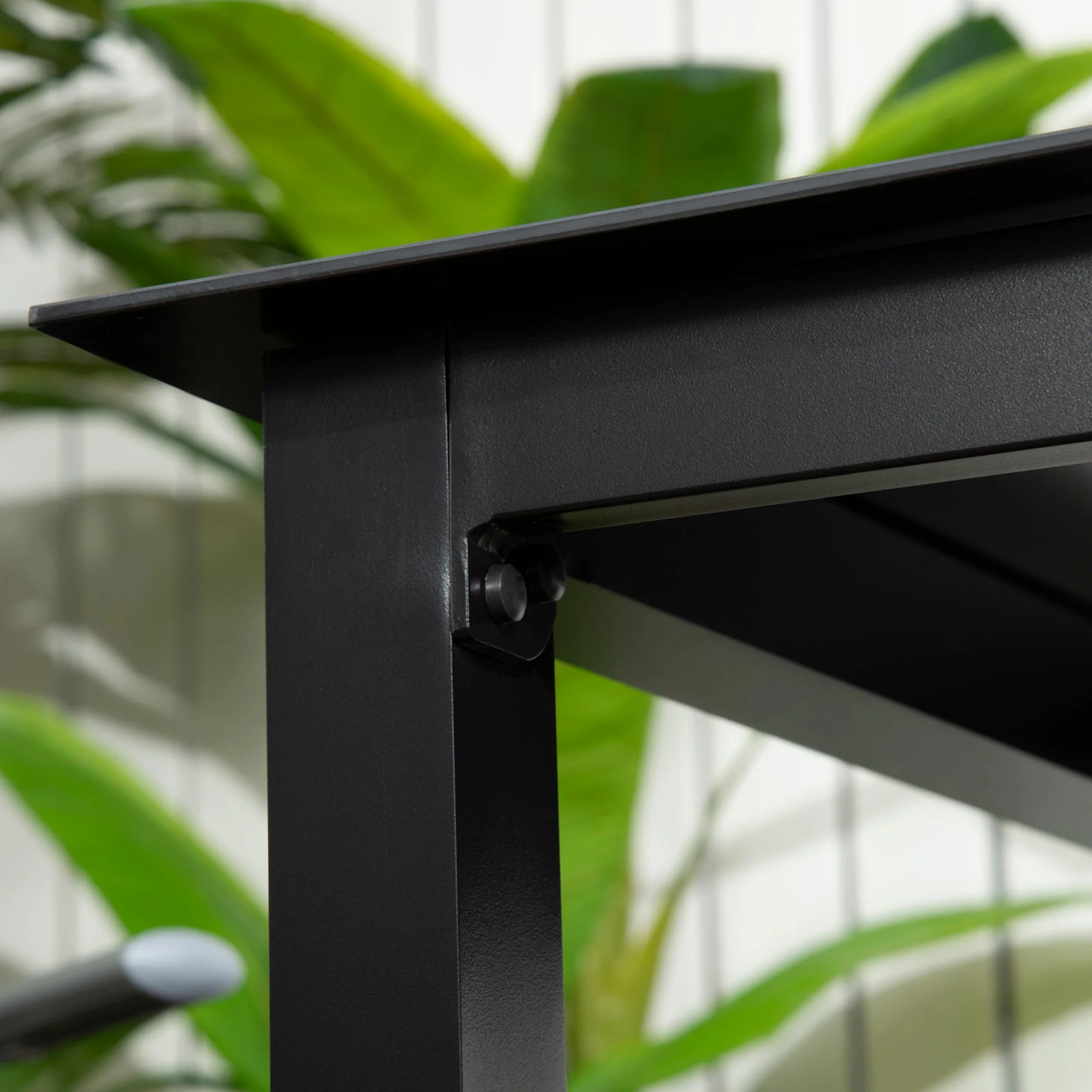 Square Garden Table 80x80cm, 4-Person Tempered Glass Top, Black Aluminum - Image 8