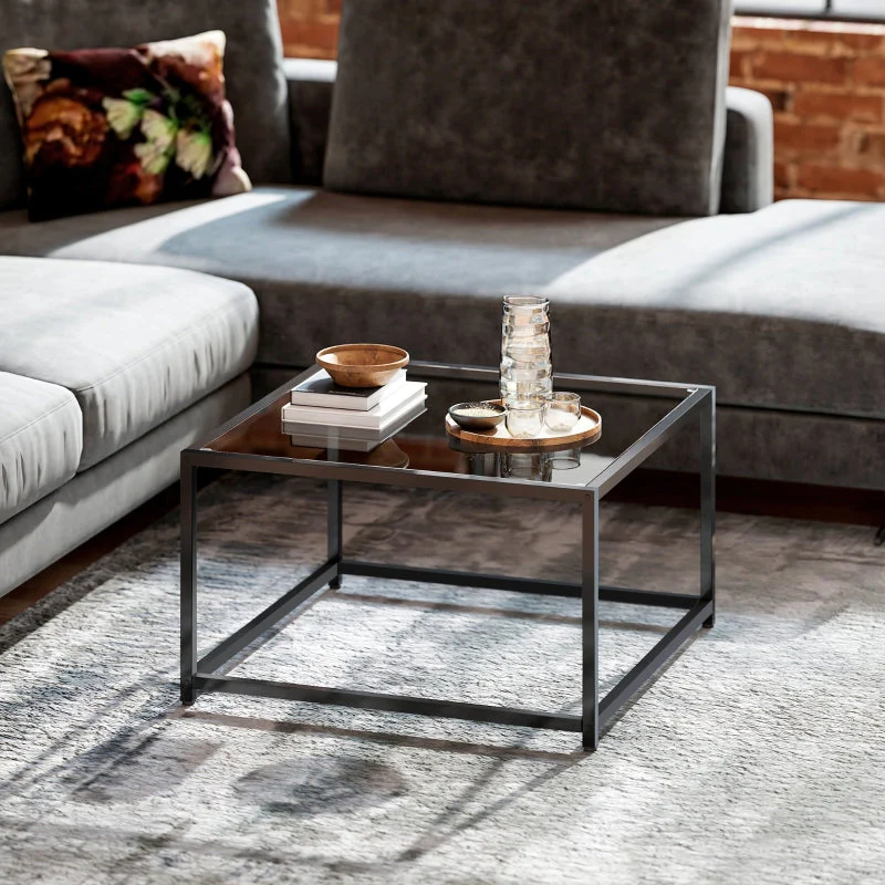 Square Side Table Tempered Glass Top Steel Legs - Black - Image 7