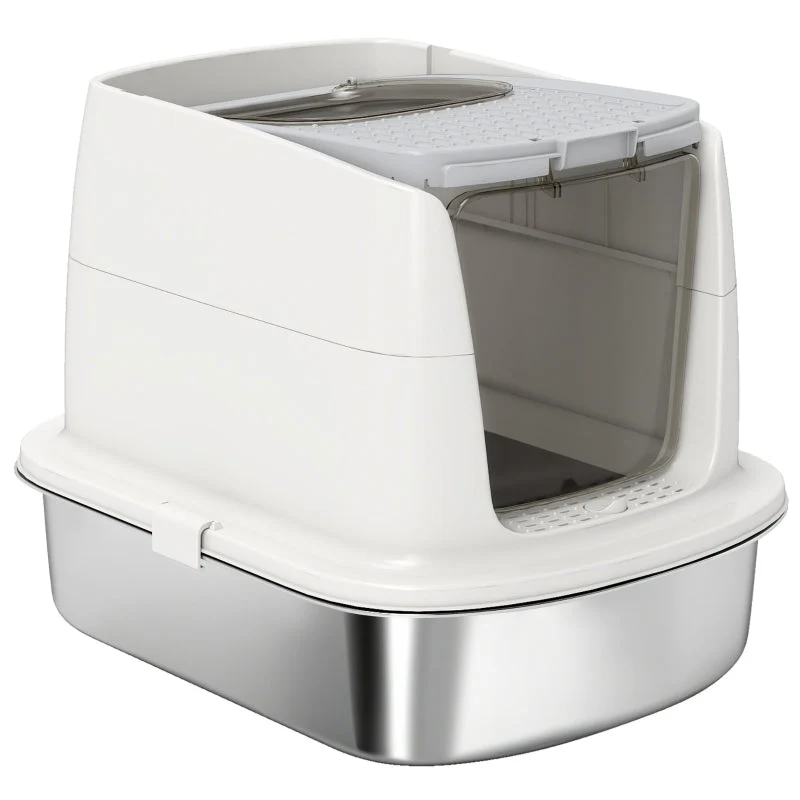 Stainless Steel Cat Litter Box, Enclosed with Scoop, Odor Bag, Entry/Exit - Image 2