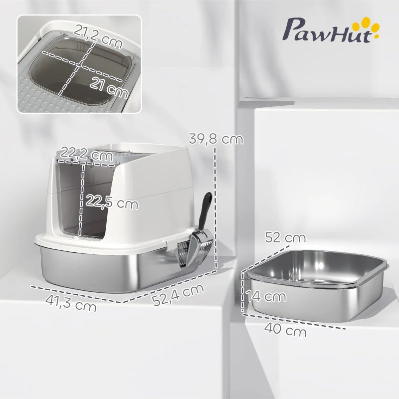 Stainless Steel Cat Litter Box, Enclosed with Scoop, Odor Bag, Entry/Exit - Image 3