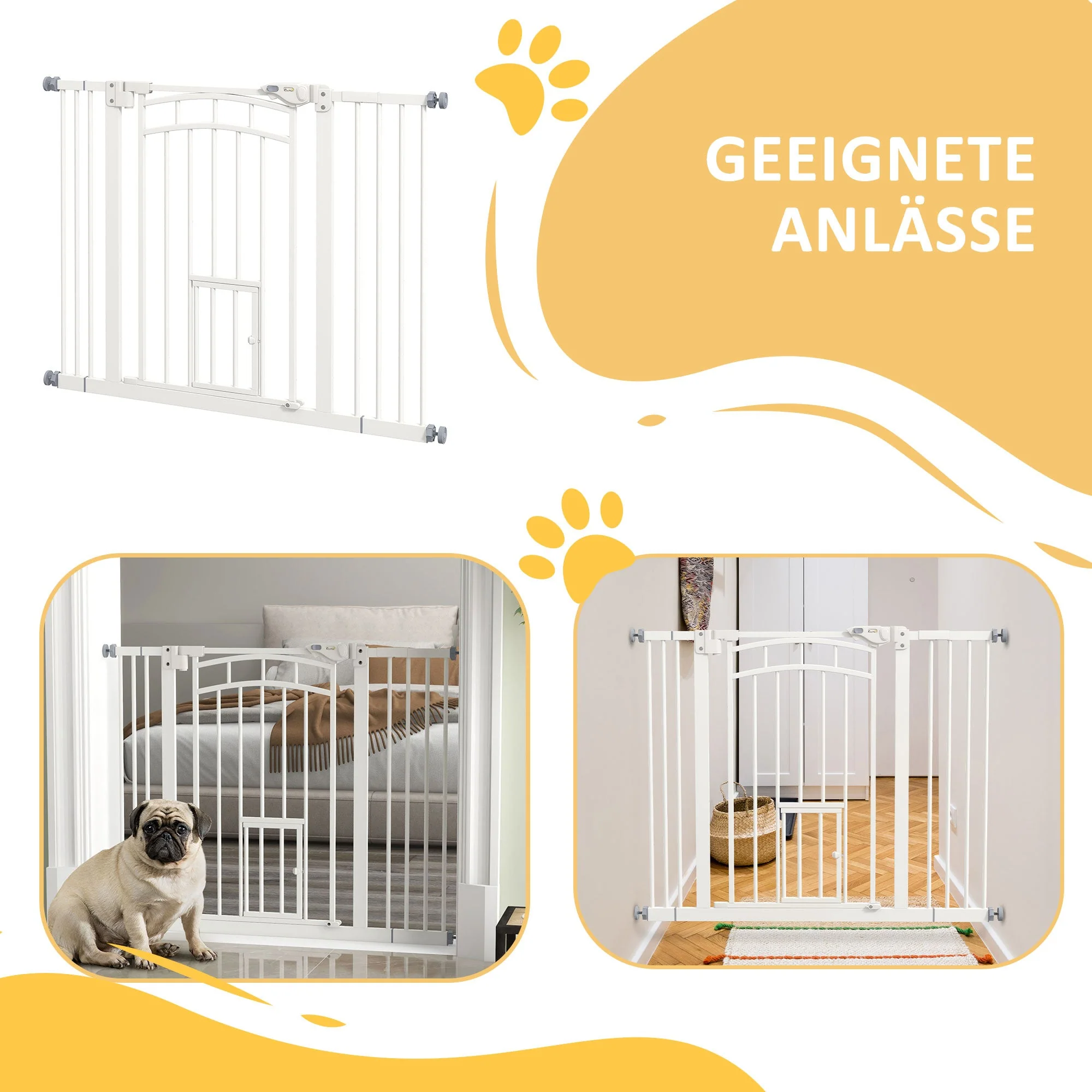 Stair Gate for Dogs, Automatic Closing, Cat Flap, Drill-Free, 74-100cm, White - Image 8