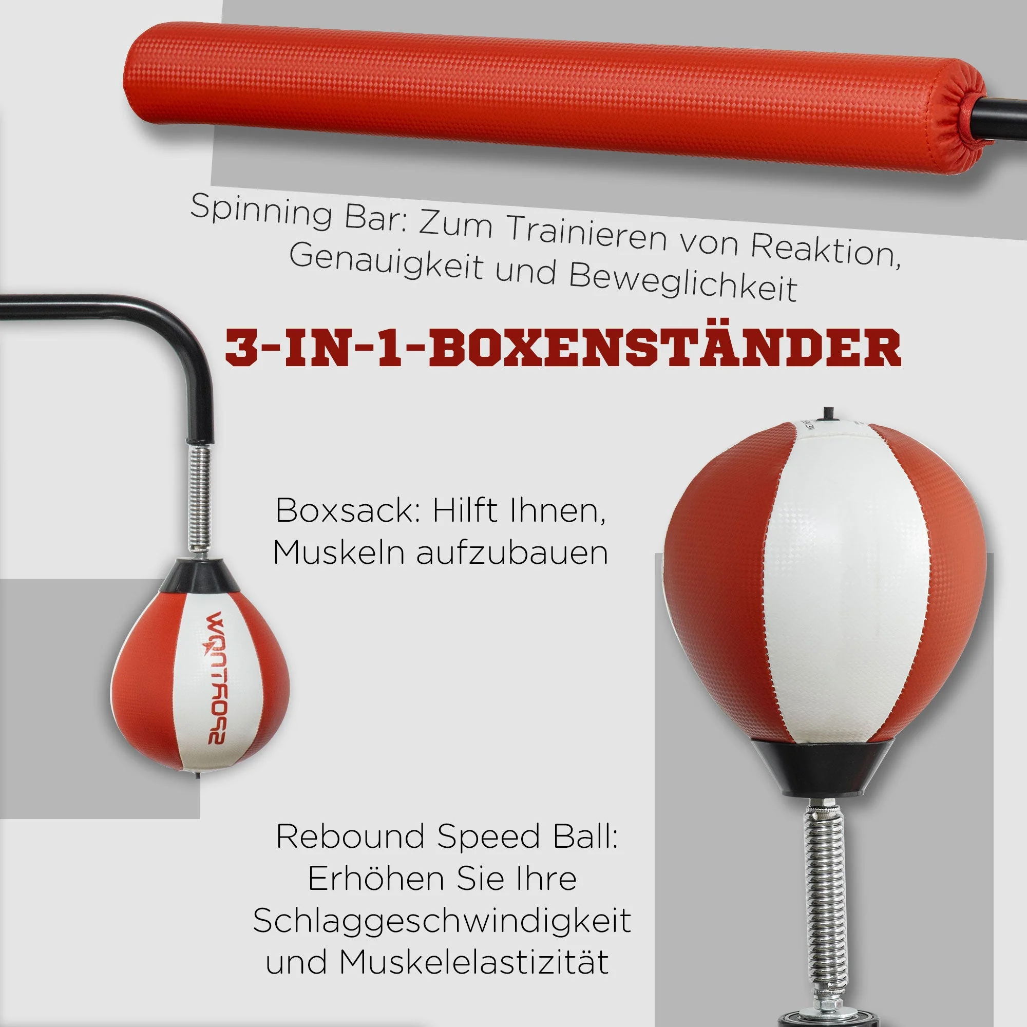 Standing Box, Punching Bag, Adjustable, 2 Speed Balls, Reflex Bar - Image 4