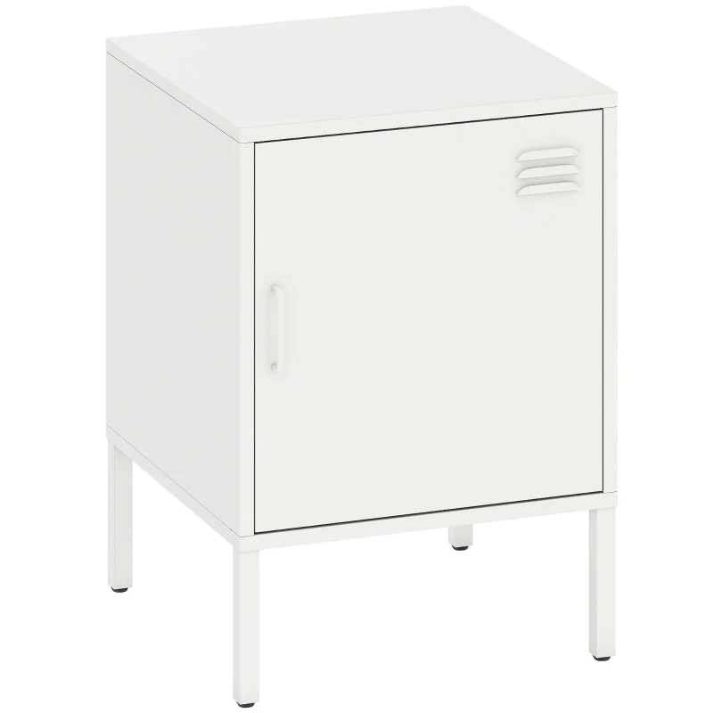 Steel Bedside Table Adjustable Shelf - White