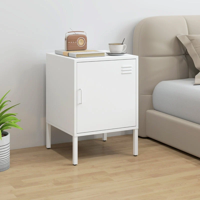 Steel Bedside Table Adjustable Shelf - White - Image 2