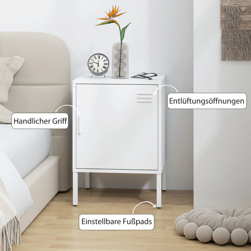 Steel Bedside Table Adjustable Shelf - White - Image 6