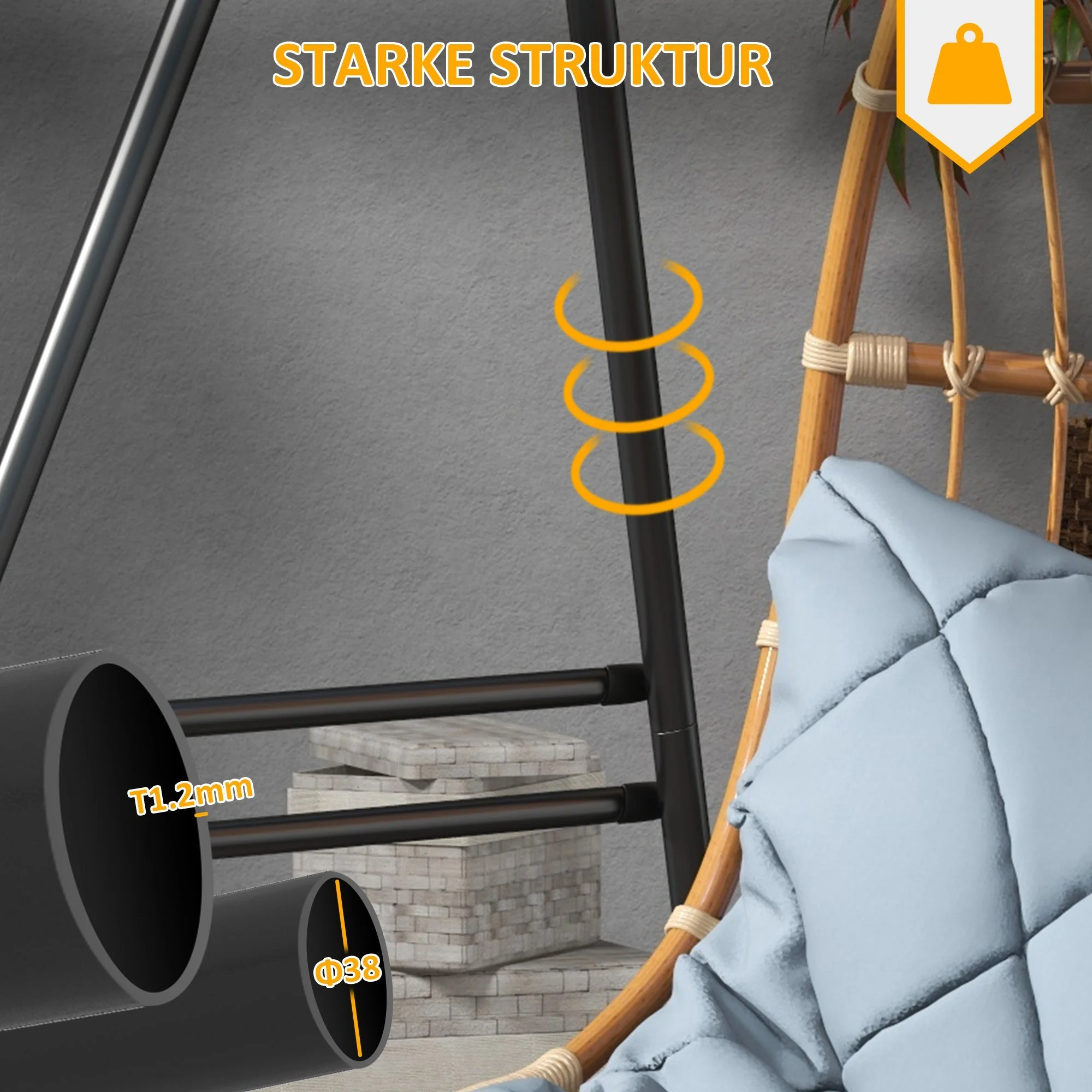 Steel Hanging Chair Frame 178x180cm, 150kg Capacity, Indoor/Outdoor Stand, Black - Image 4