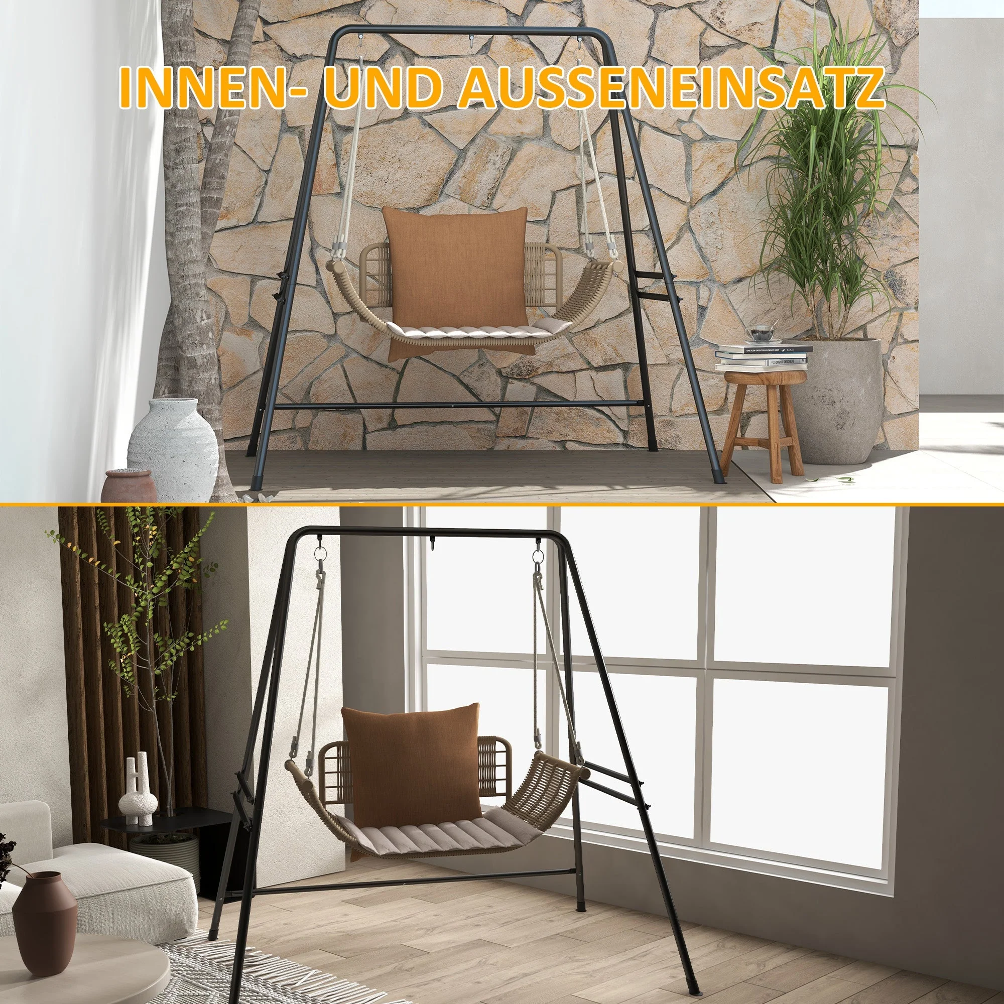 Steel Hanging Chair Frame 178x180cm, 150kg Capacity, Indoor/Outdoor Stand, Black - Image 5