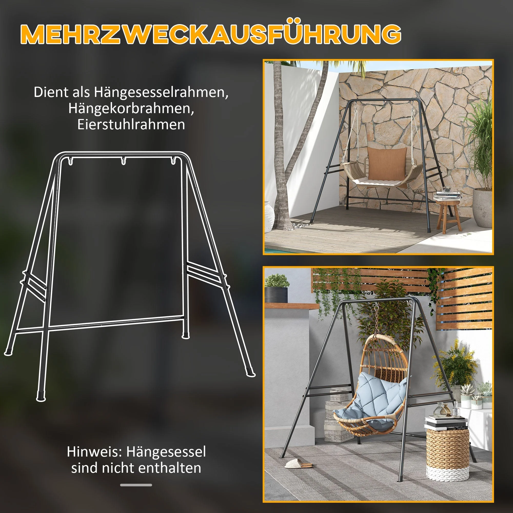 Steel Hanging Chair Frame 178x180cm, 150kg Capacity, Indoor/Outdoor Stand, Black - Image 6
