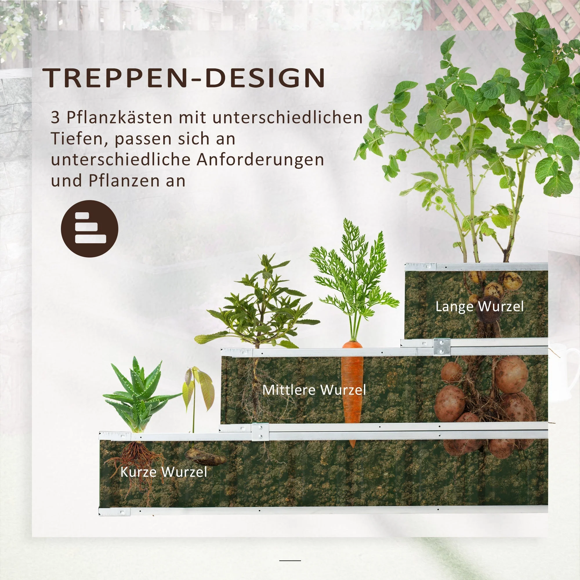 Steel Raised Garden Bed, 118x118x62 cm 3-Tier Flower Stand Weatherproof, Dark Grey Metal - Image 5