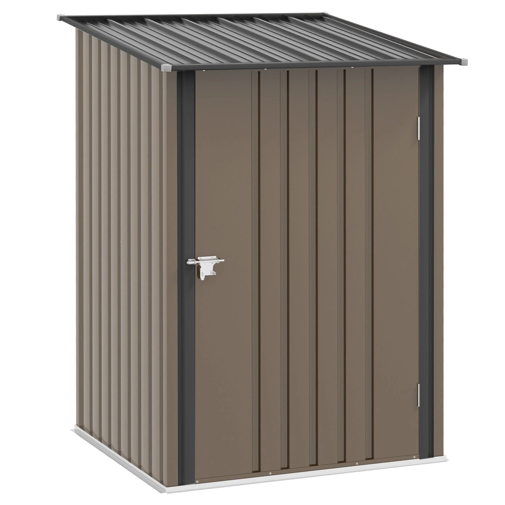 steel tool shed with pent roof and lockable garden cabinet, brown - Image 2