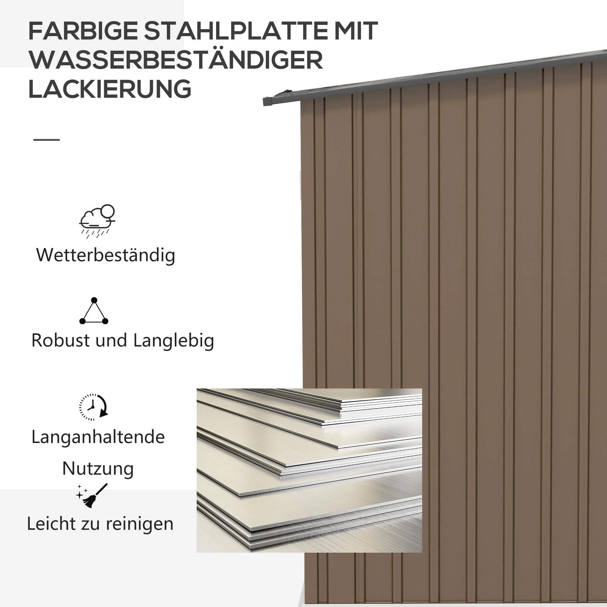 steel tool shed with pent roof and lockable garden cabinet, brown - Image 5
