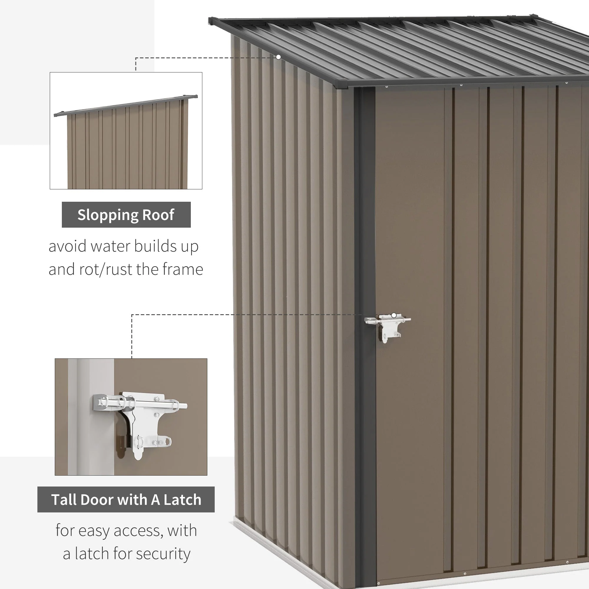 steel tool shed with pent roof and lockable garden cabinet, brown - Image 6