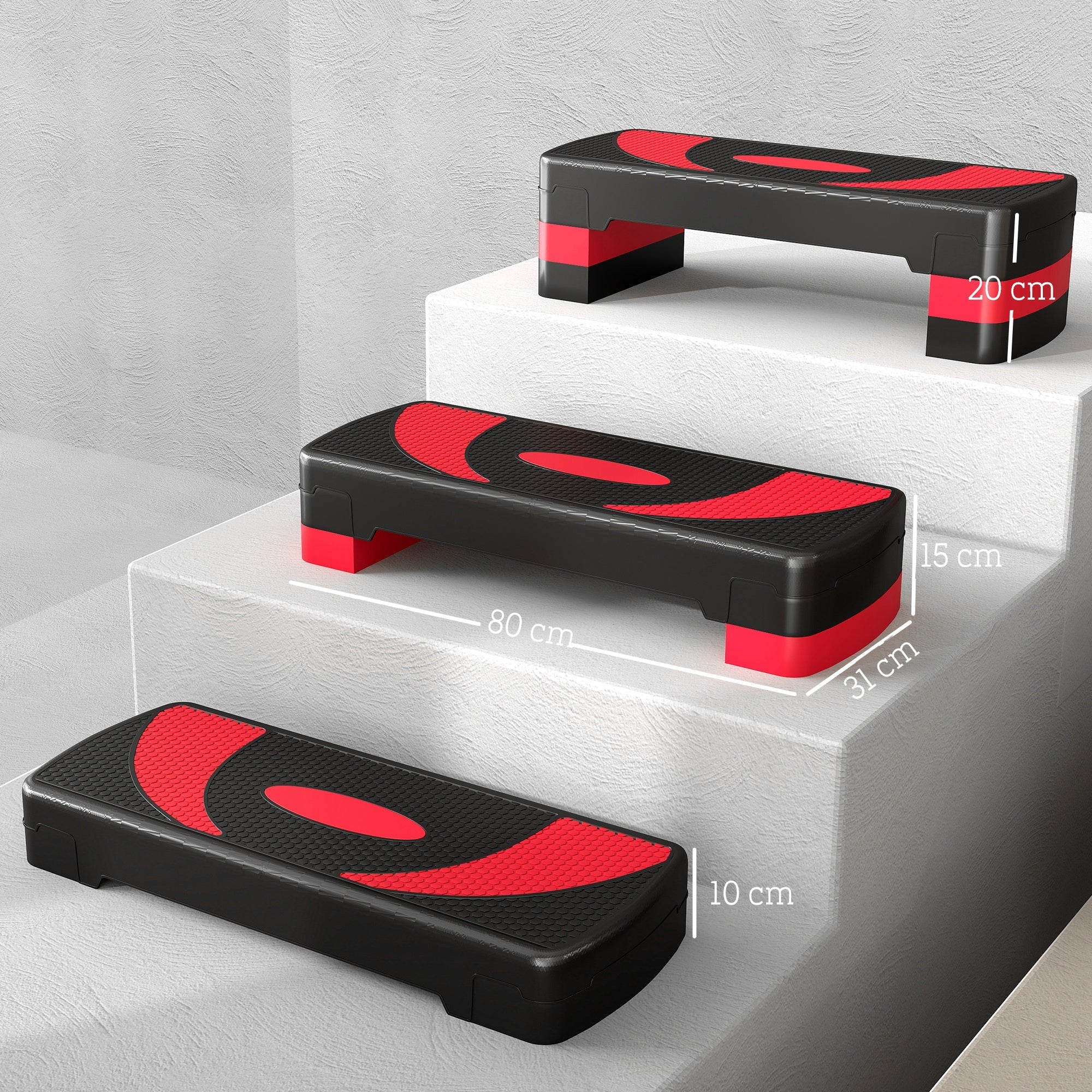 Step Board Aerobic Stepper, Height Adjustable, 150 kg, Red - Image 3