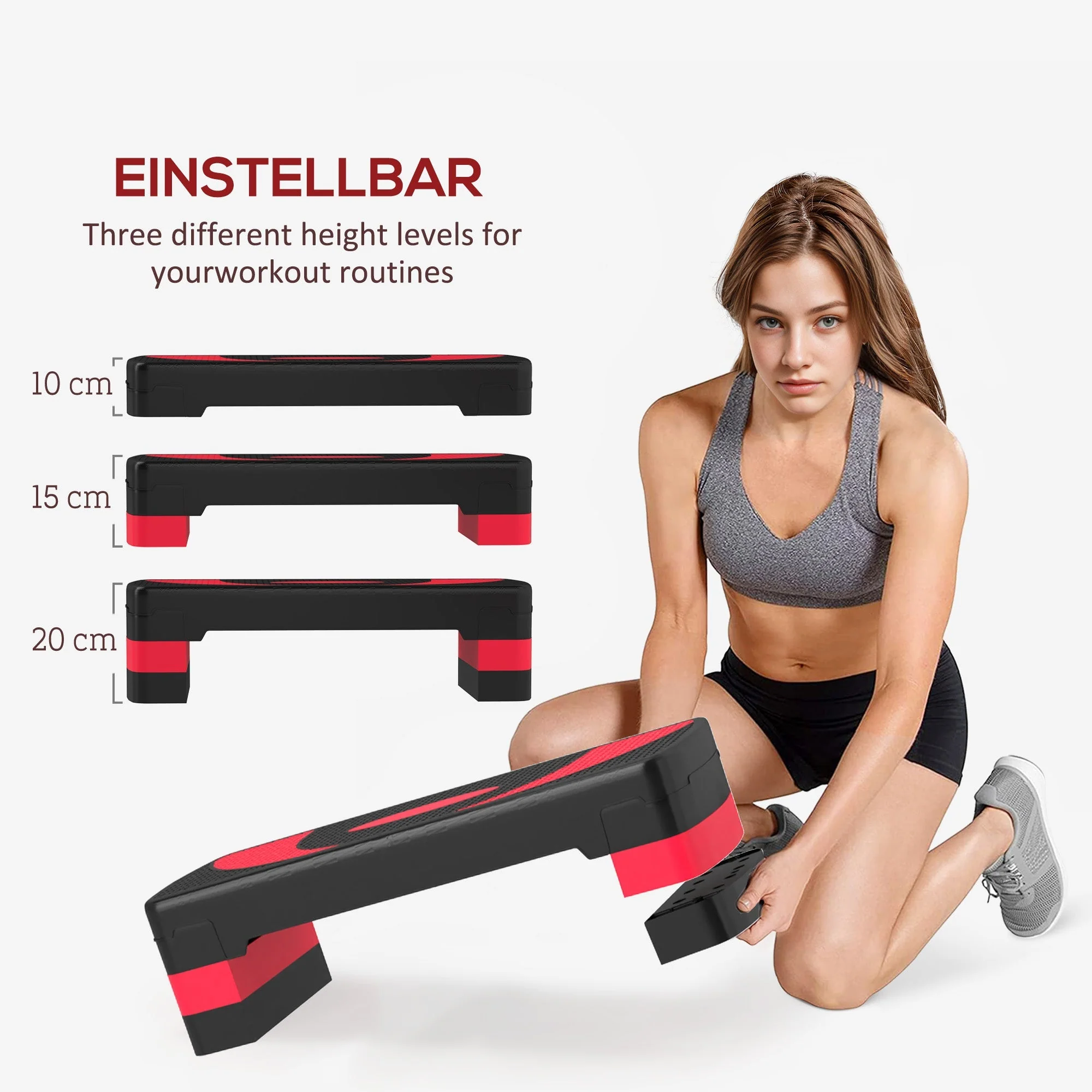 Step Board Aerobic Stepper, Height Adjustable, 150 kg, Red - Image 4
