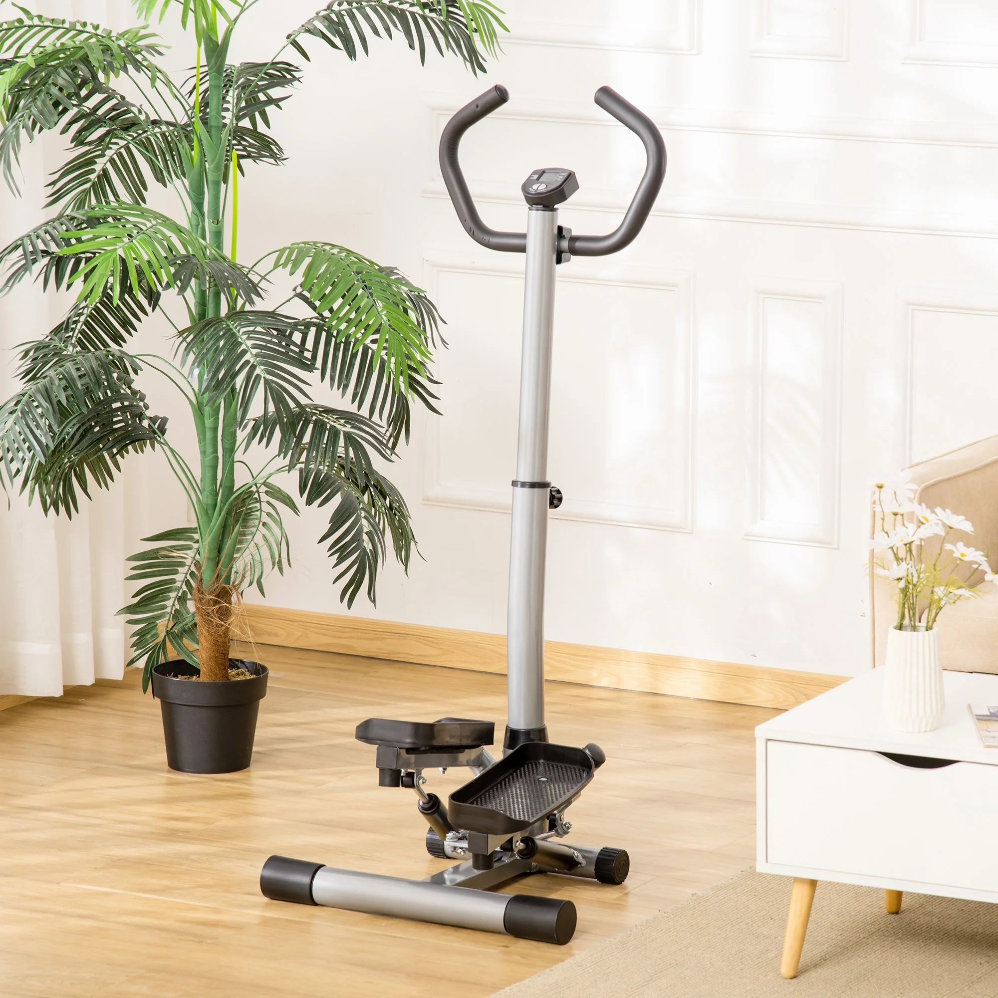 Stepper Exercise Bike with Handlebar, LCD Screen, Adjustable Speed