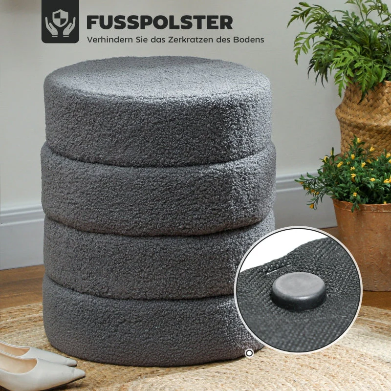 Stool, Round Teddy Fleece, 120 kg, Dark Grey - Image 4