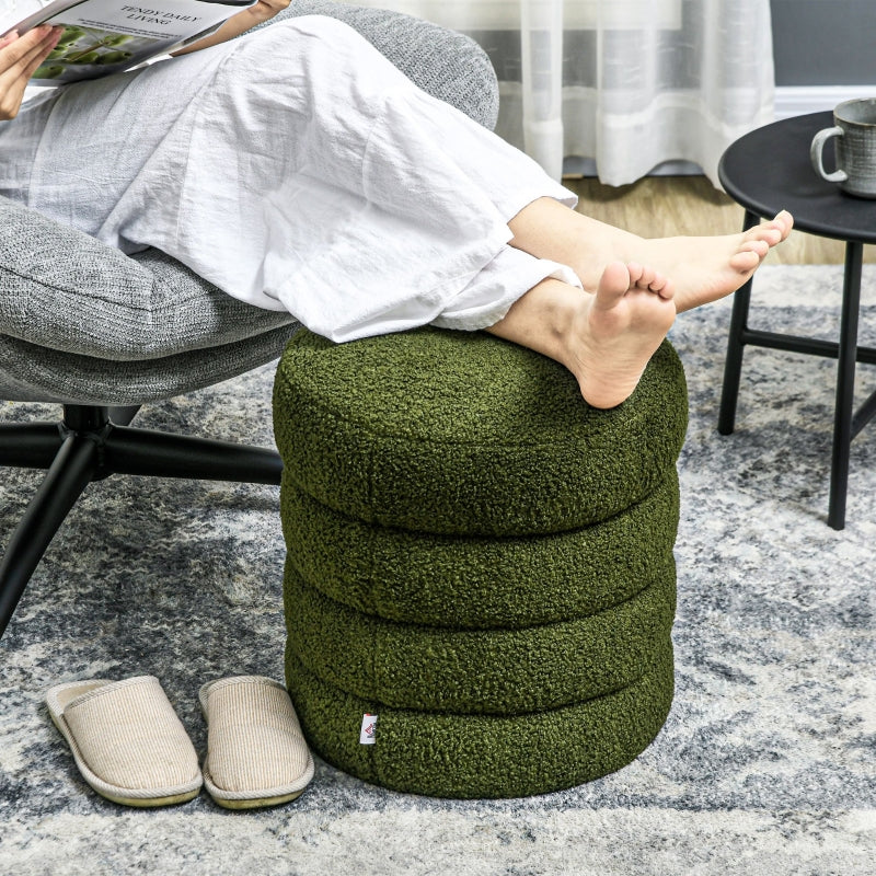Stool, Round, Teddy Fleece, Green - Image 4