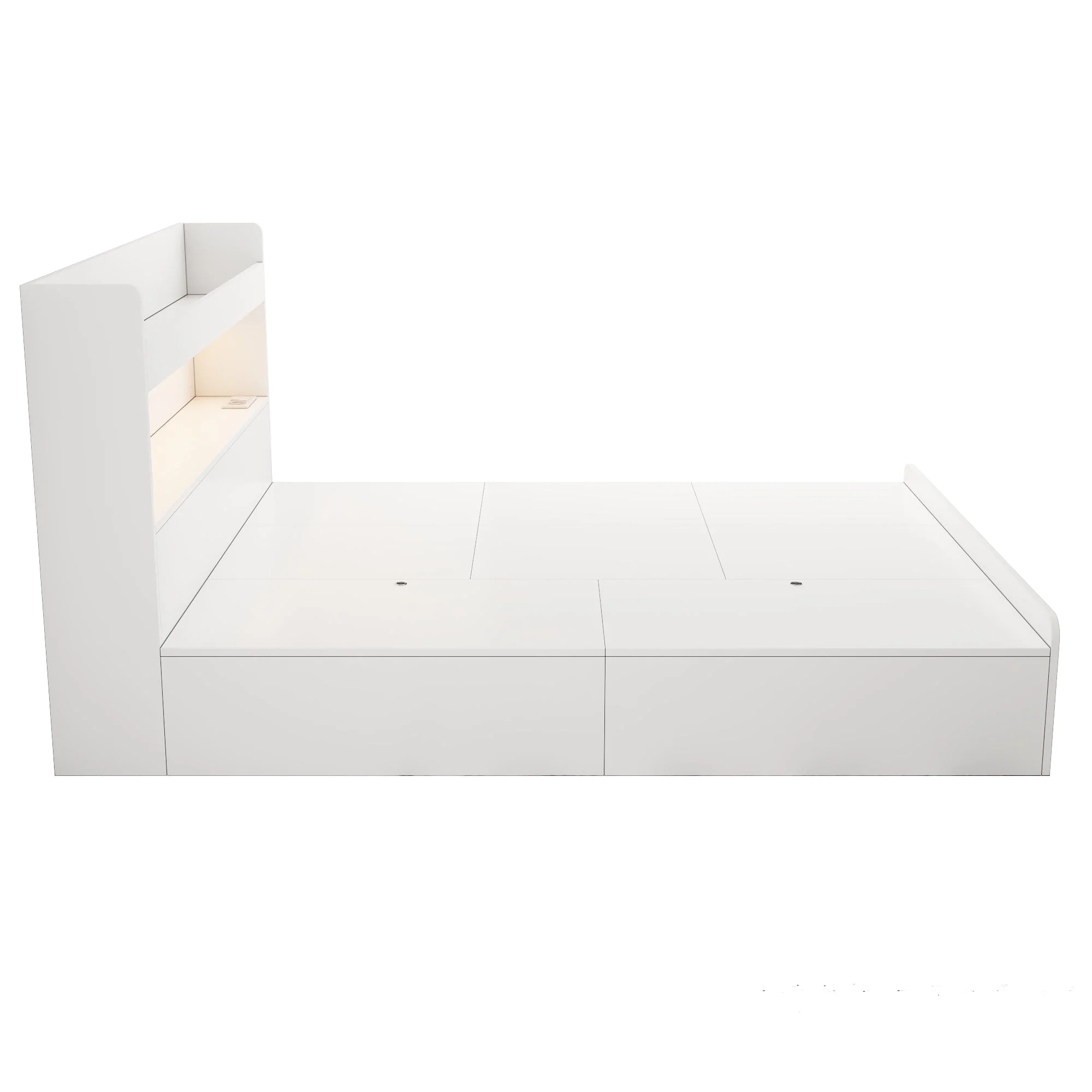 Storage Bed 140x200cm with USB, Power Outlet, LED and Drawers, White Solid Wood - Image 9