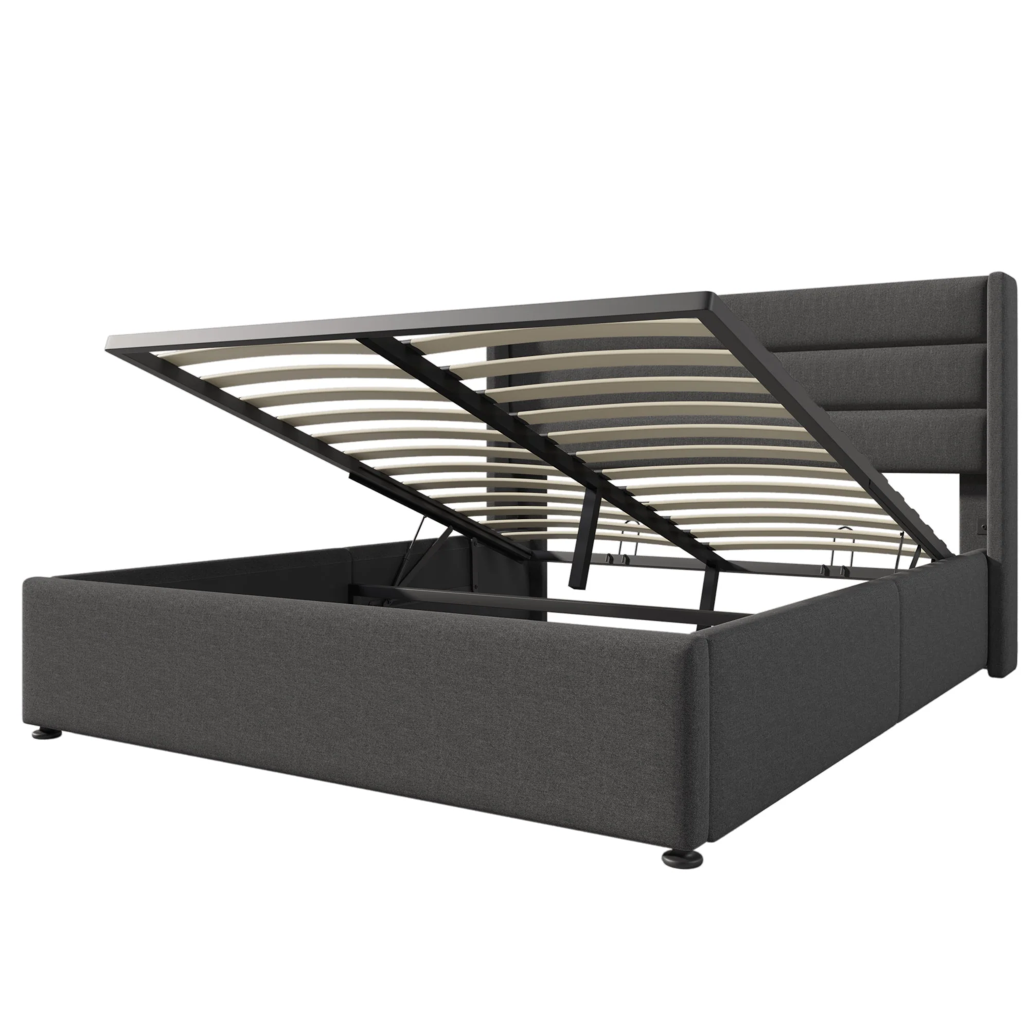Storage Bed, Hydraulic Double 140x200cm with Mattress & Slatted Frame, Linen Grey - Image 4