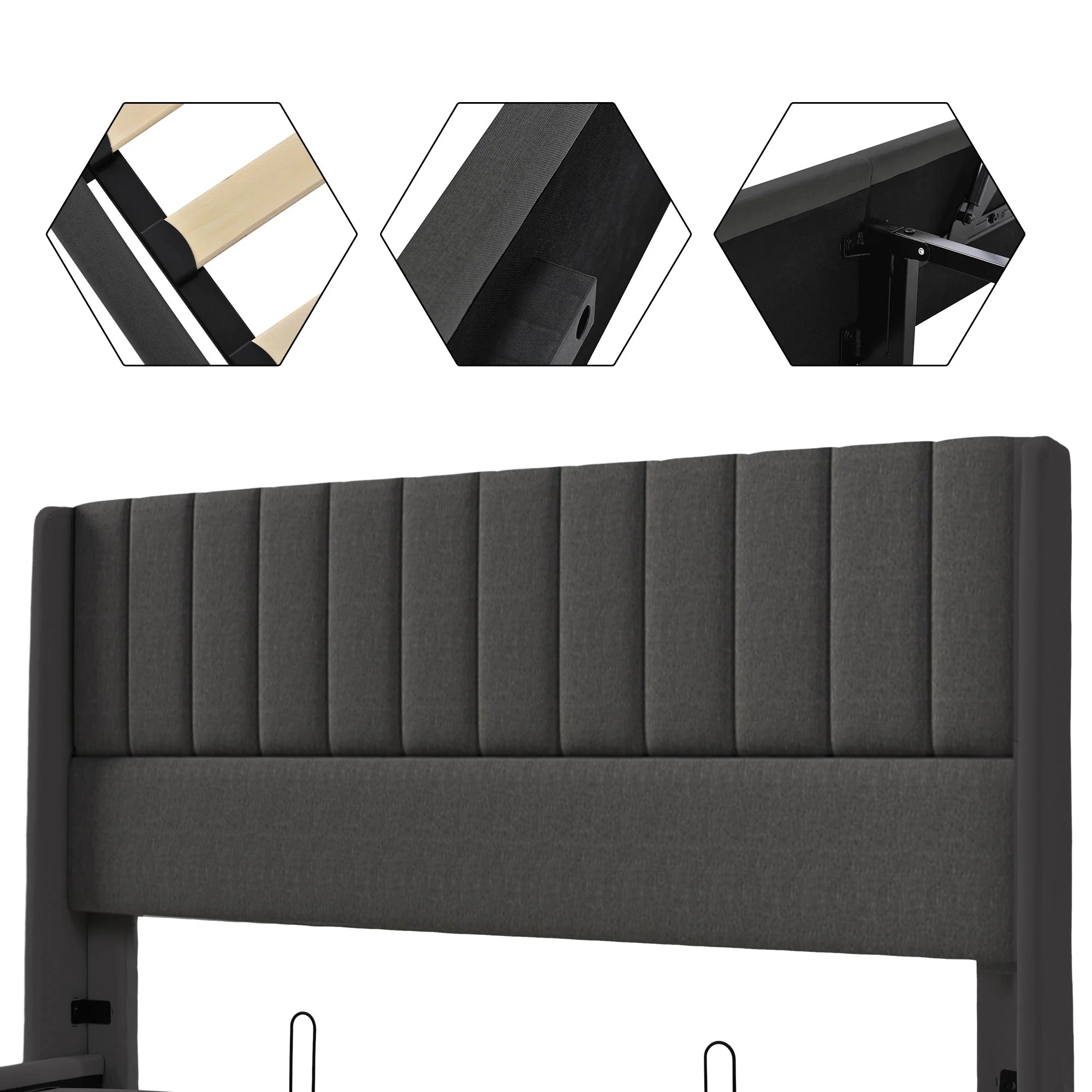 Storage Bed, Hydraulic Double Bed 160x200cm, Linen Grey - Image 4