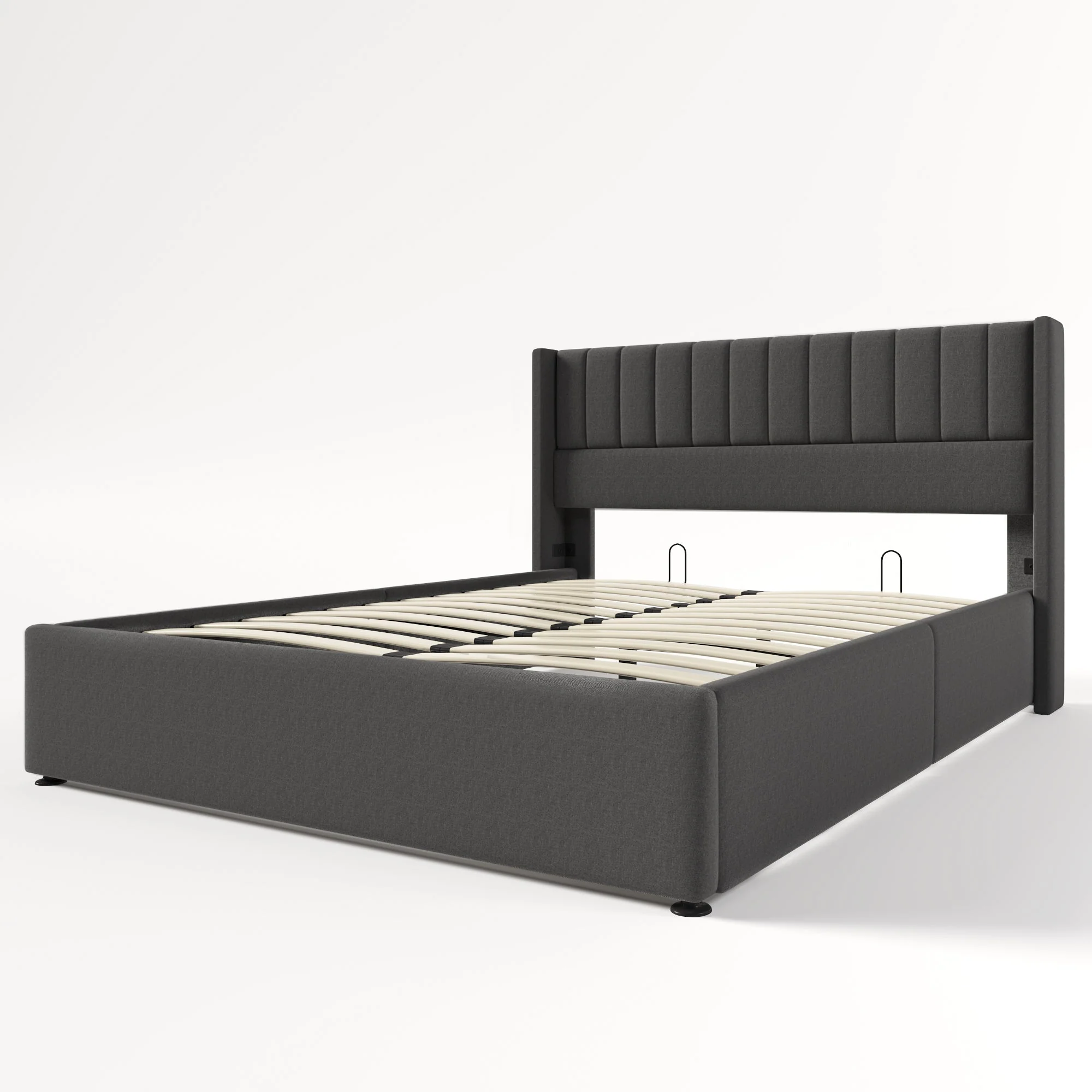 Storage Bed, Hydraulic Double Bed 160x200cm, Linen Grey - Image 6