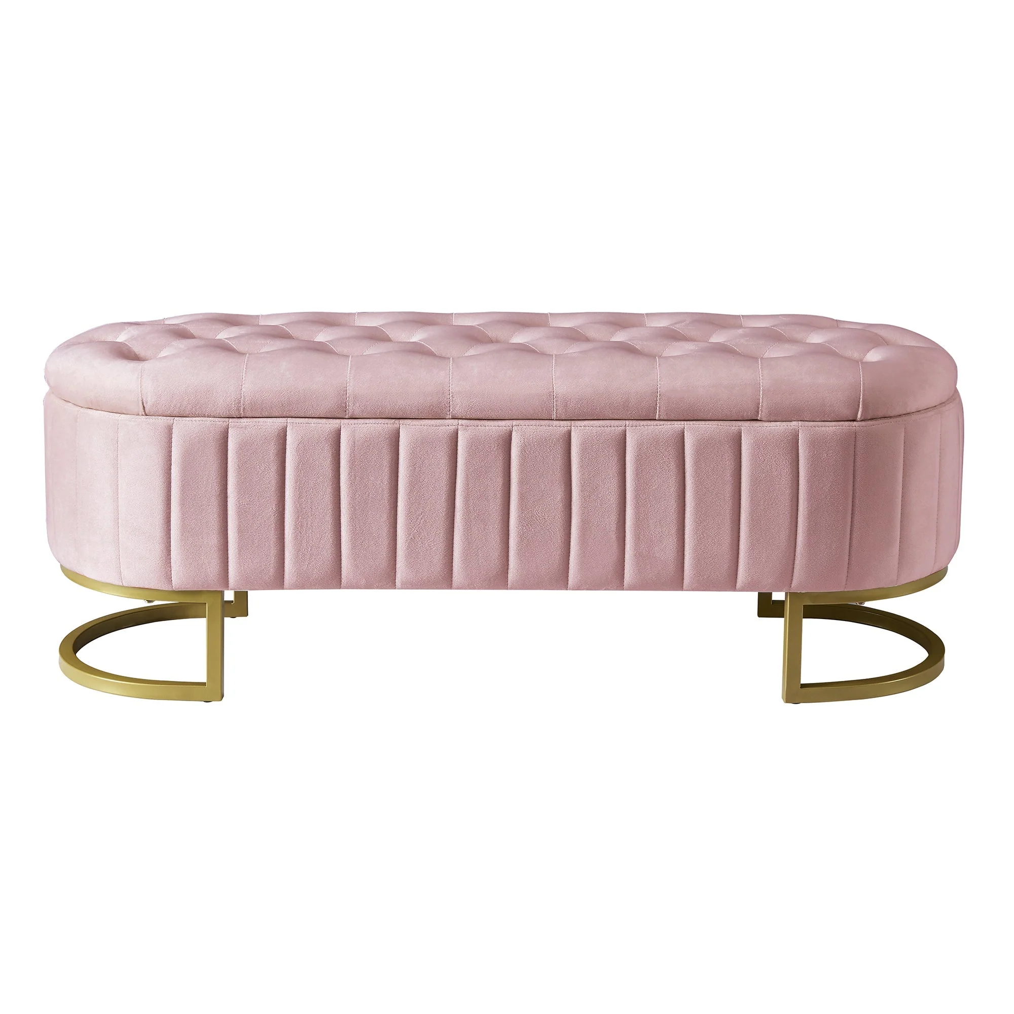 Storage Bench and Footstool with Storage Space, 120 x 40 cm, Pink Velvet Fabric - Image 3