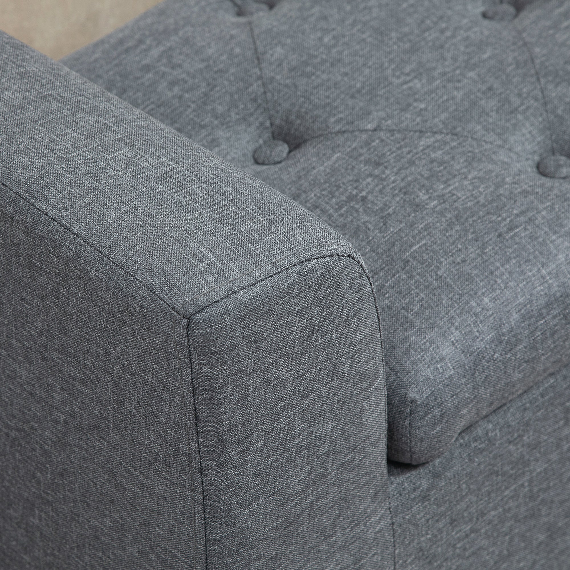 Storage Bench, Upholstered with Wooden Legs, Light Grey - Image 8