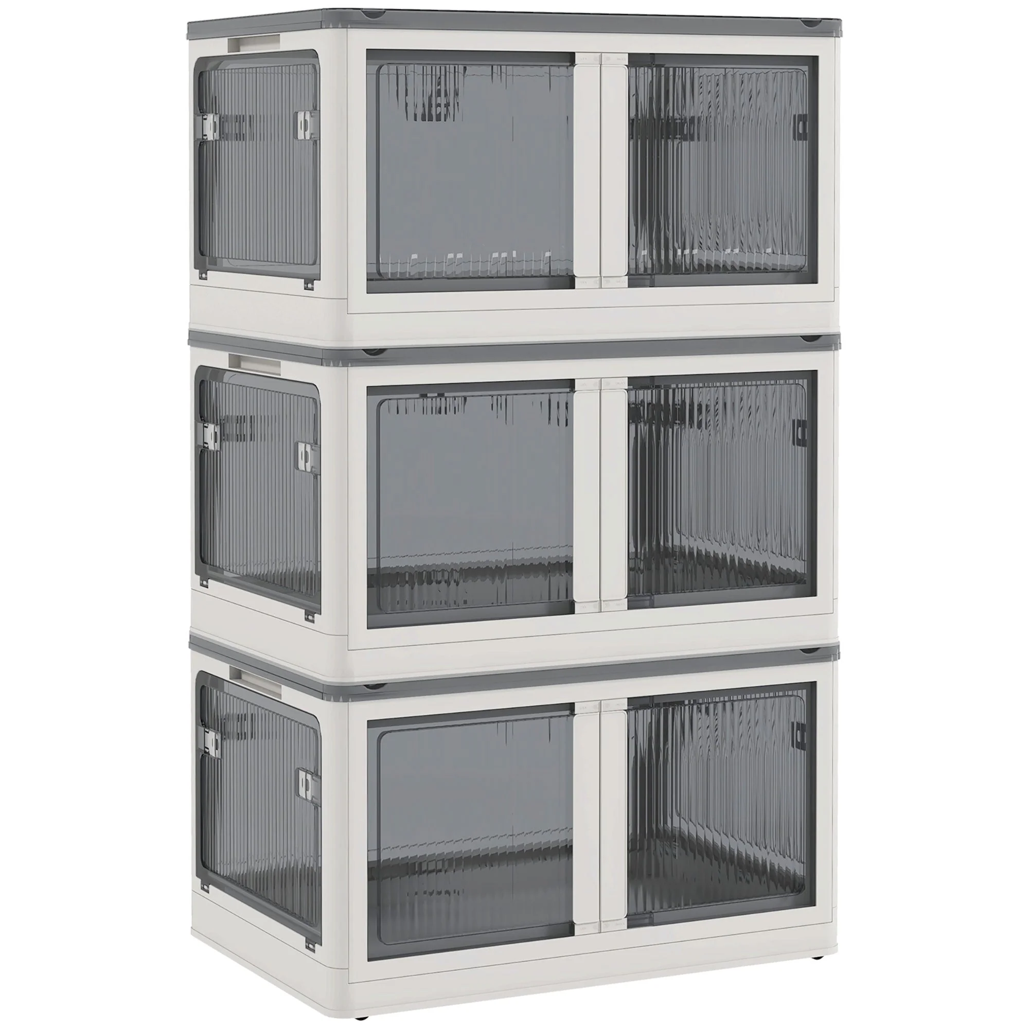 Storage Box 69L Stackable Foldable Wheels 5-Sided Access, White - Image 2