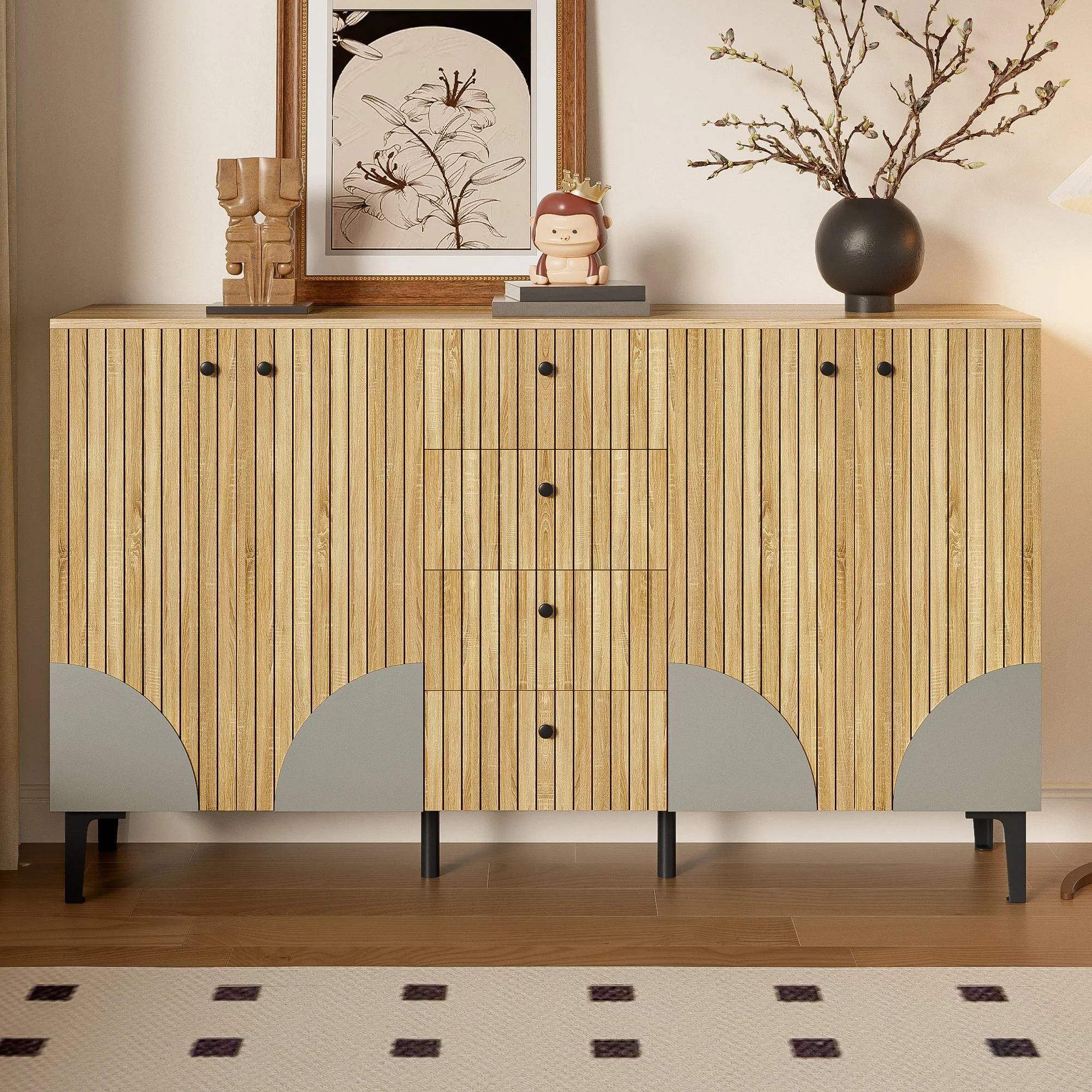 Storage Cabinet 4 Doors 4 Drawers 160x36x94cm - Modern Wood - Image 6