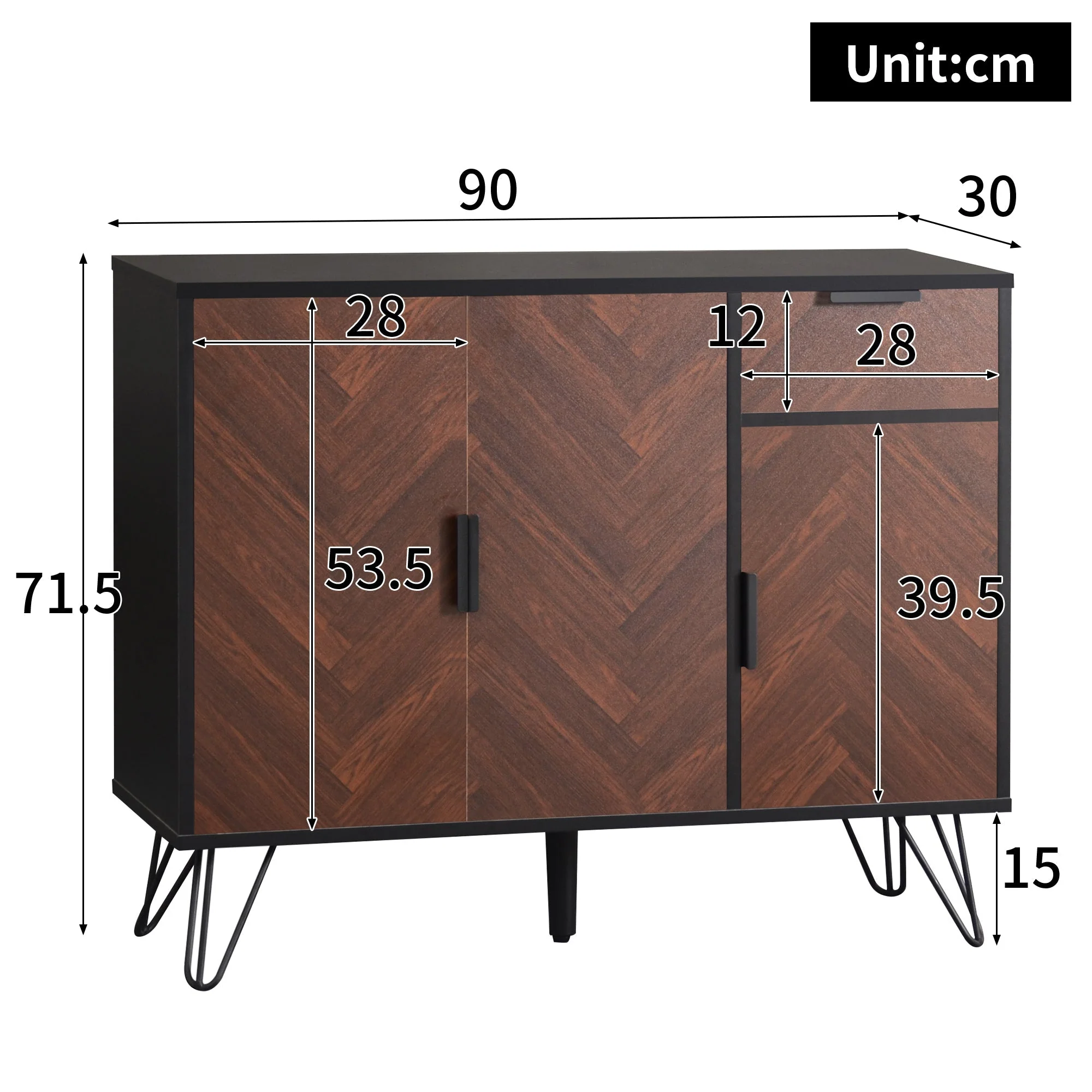 Storage Cabinet, Modern Sideboard with Drawer & Adjustable Shelves, Black & Wood Look - Image 6