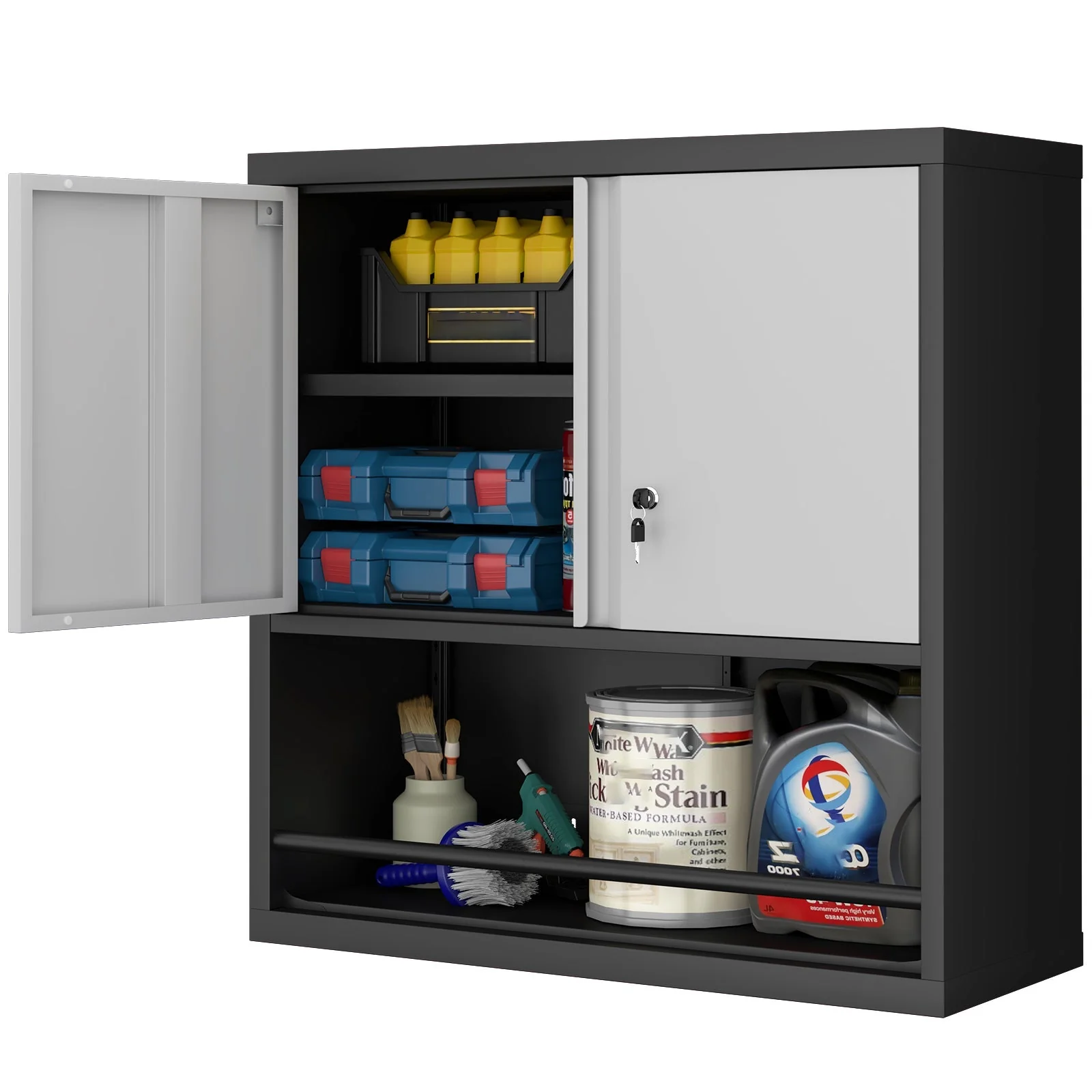 Storage Cabinet with 2 Doors and Adjustable Shelves, Black Metal - Image 8