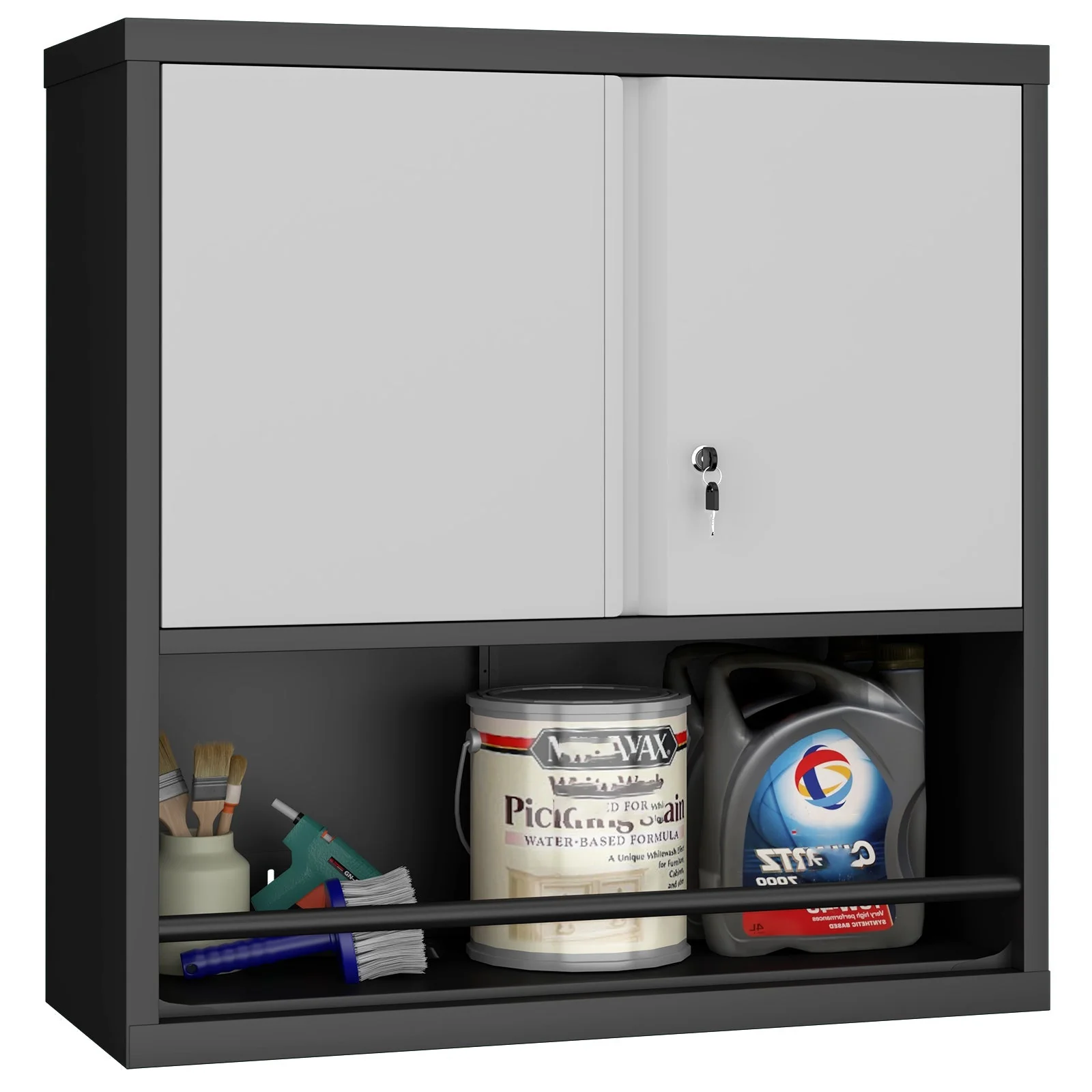 Storage Cabinet with 2 Doors and Adjustable Shelves, Black Metal - Image 9