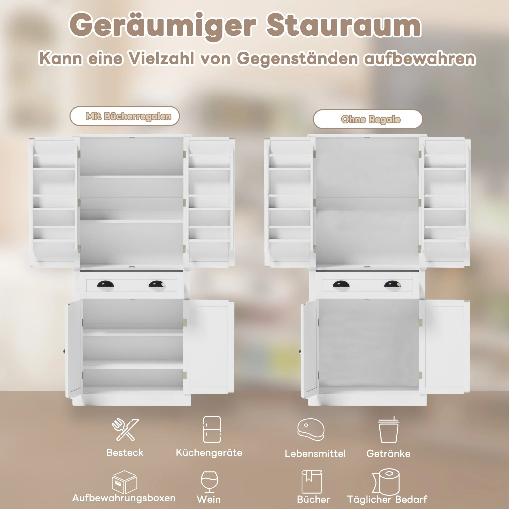 Storage Cabinet with 4 Doors and 1 Drawer, 6 Compartments and 4 Adjustable Shelves, White - Image 6