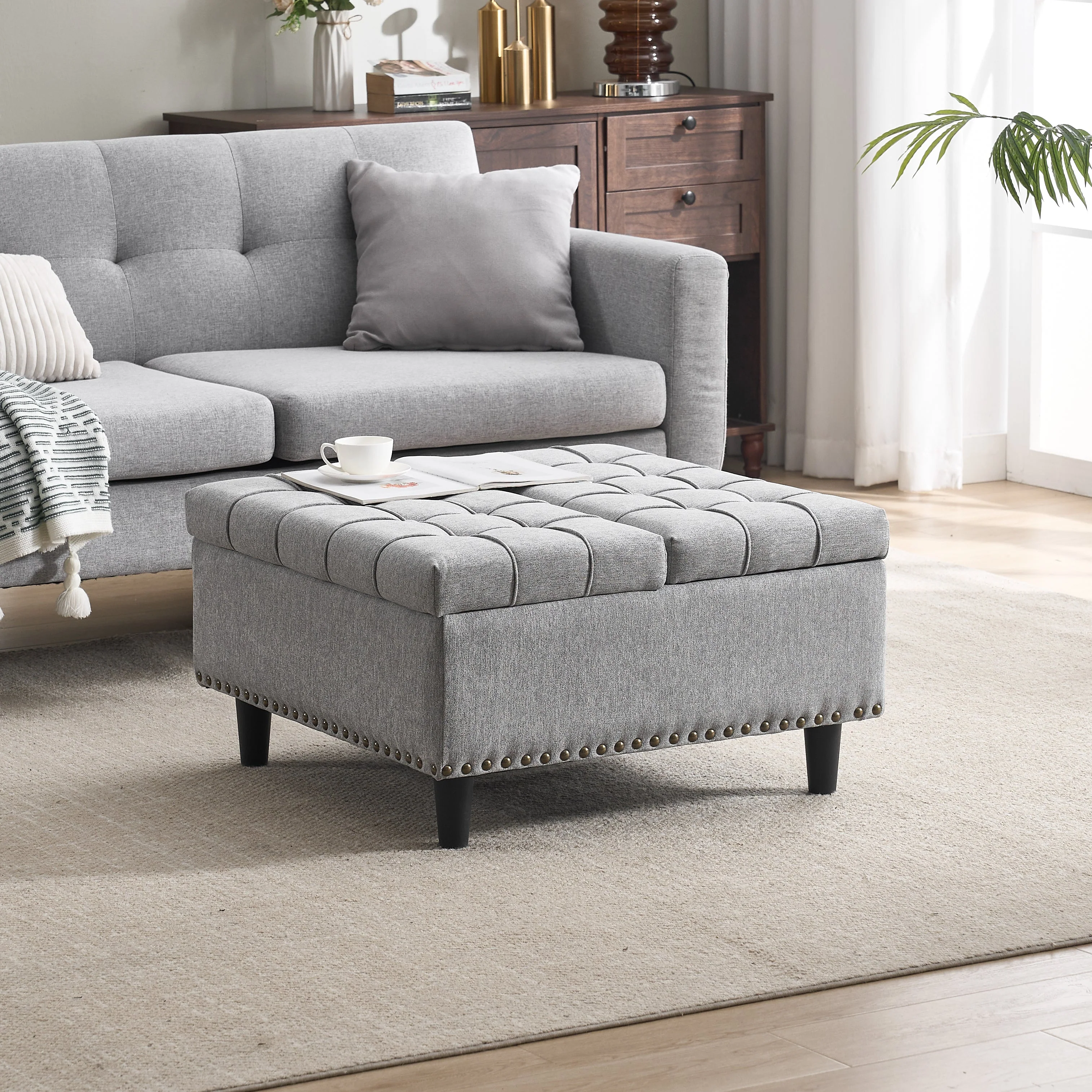Storage Chair, Liftable Bench with Storage Box, Gray - Image 8
