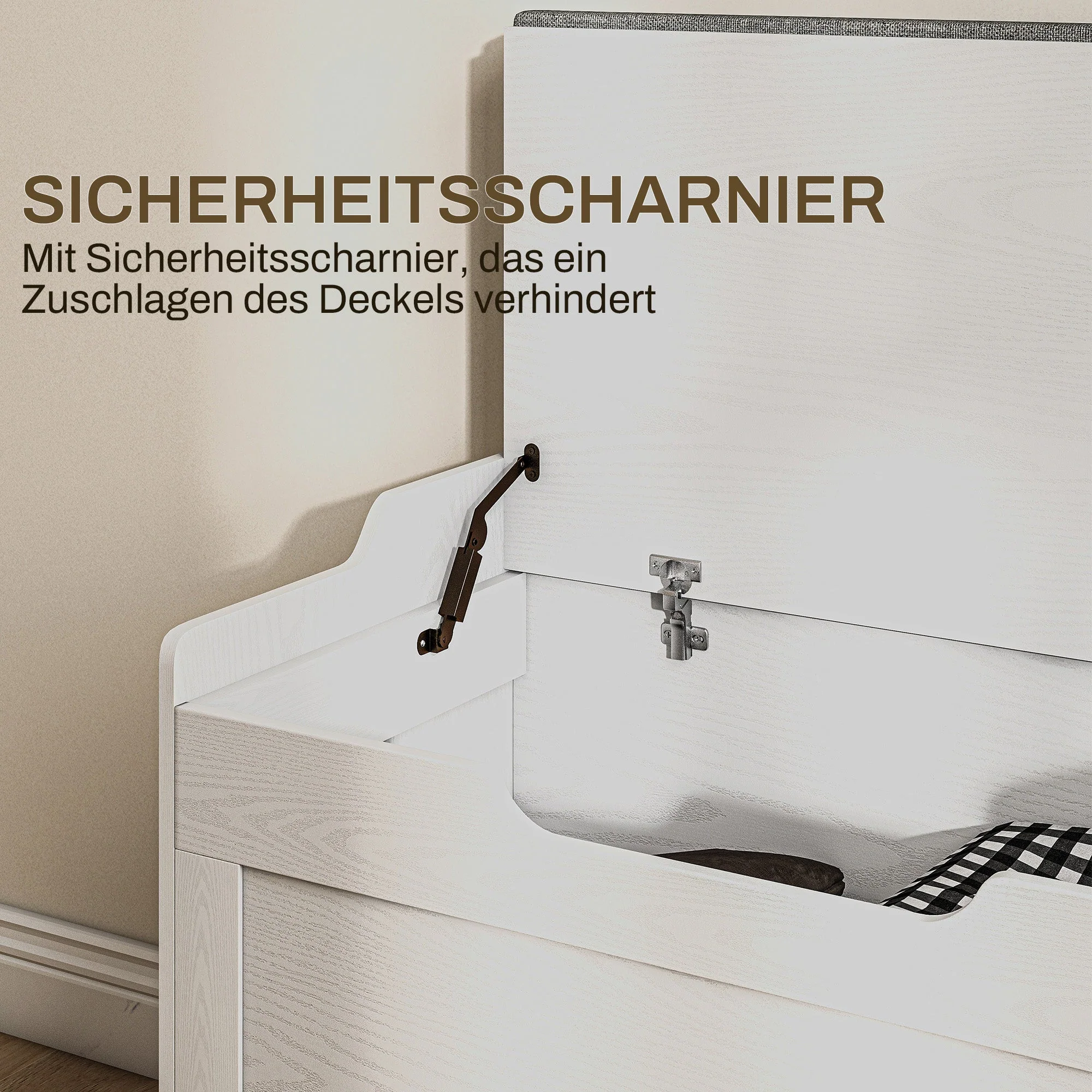 Storage Chest 103L Storage Bench Removable Seat Cushion, White - Image 6