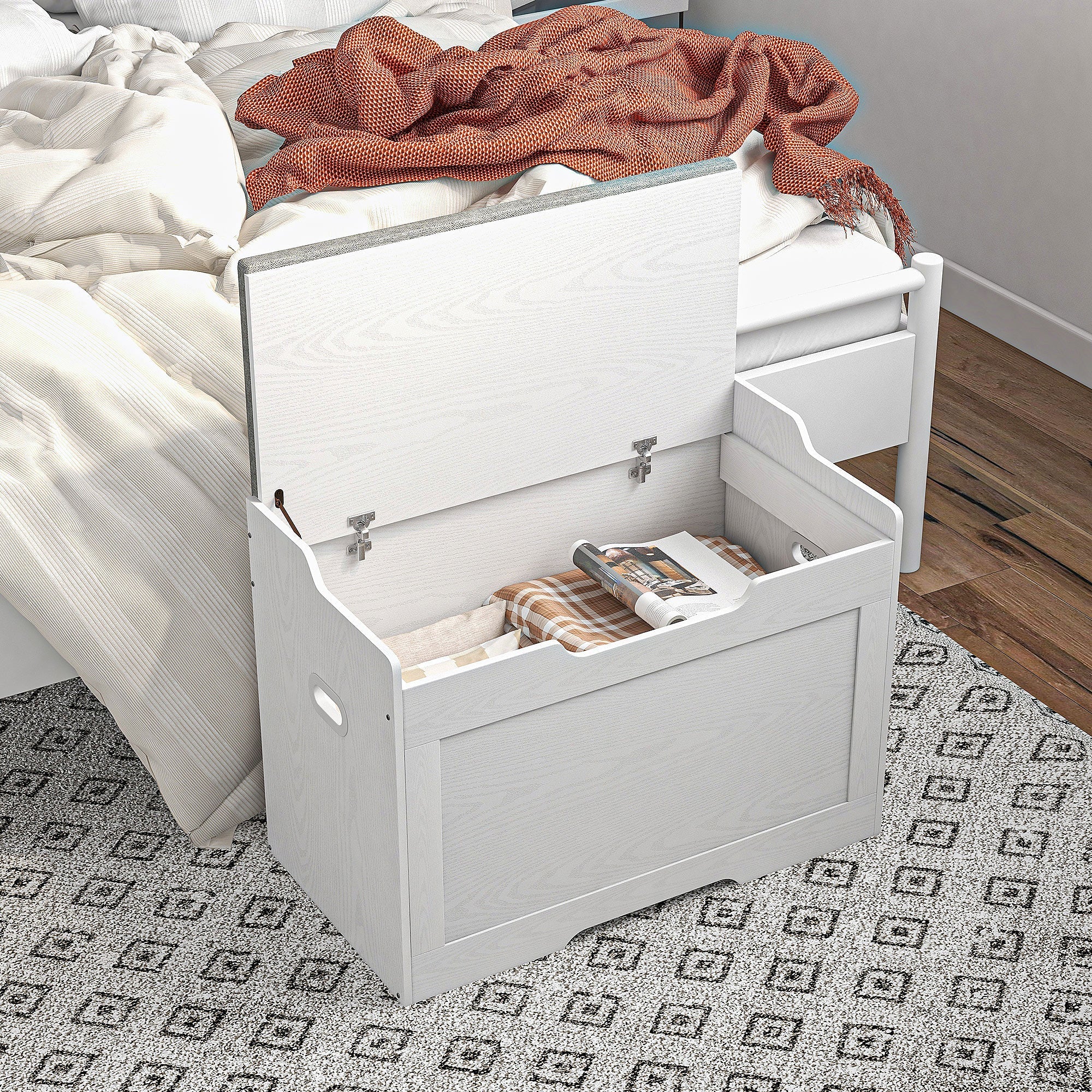 Storage Chest 103L Storage Bench Removable Seat Cushion, White - Image 7