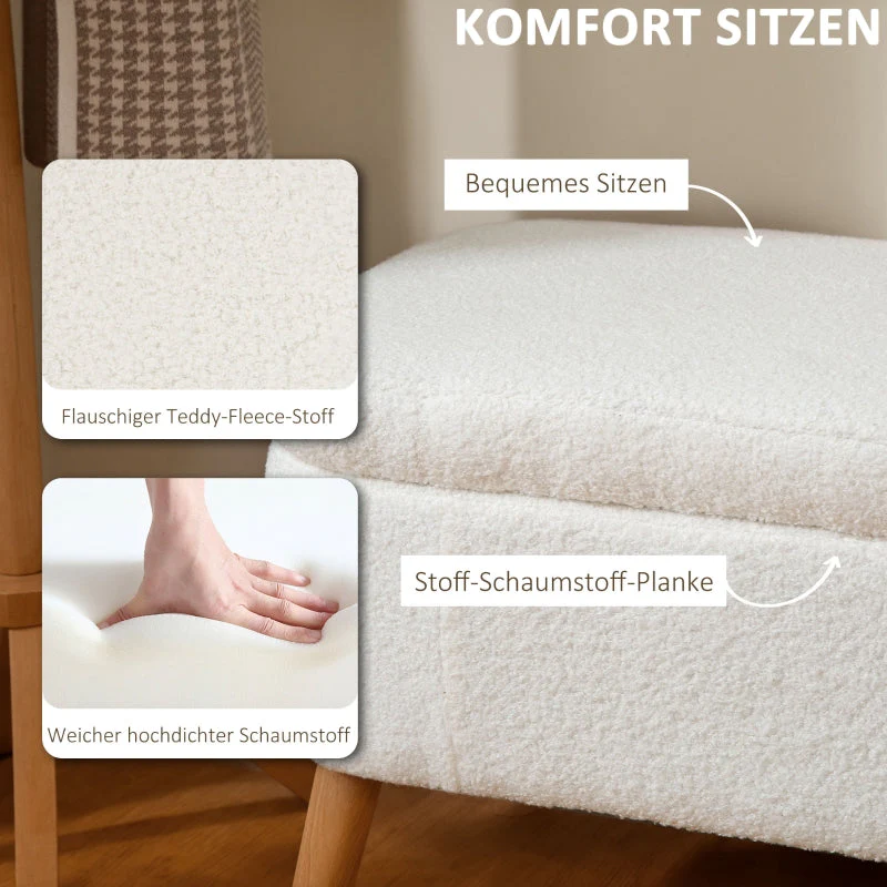 Storage Ottoman 65L Storage 120x42x45cm - Fleece Cream White - Image 5