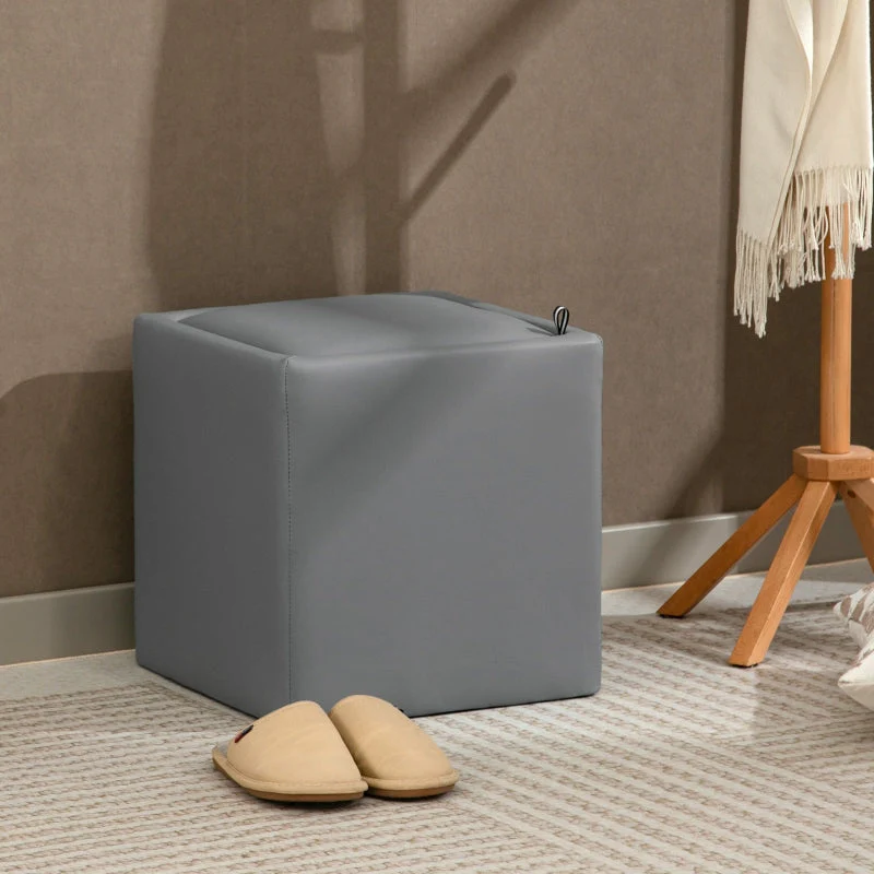 Storage Ottoman Square with Lid 40x40x40cm - Faux Leather Grey - Image 2