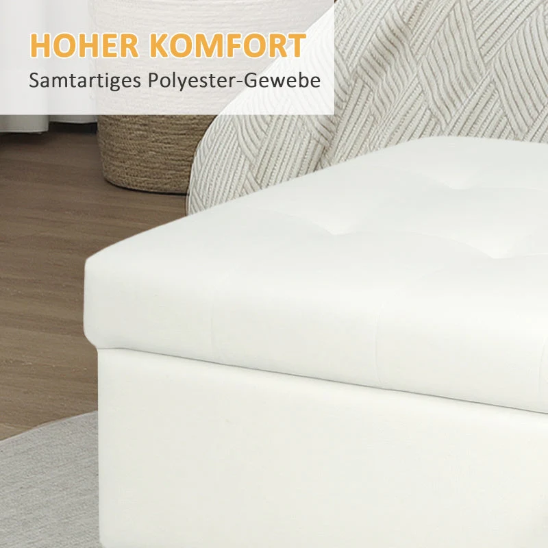 Storage Ottoman, Upholstered Wooden Legs Soft Fabric, Cream White - Image 6
