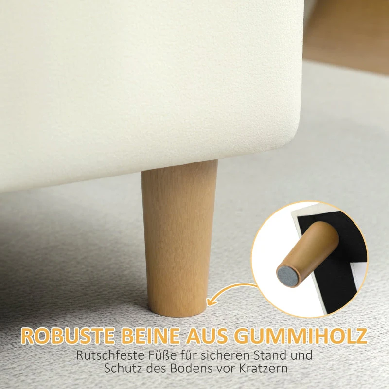 Storage Ottoman, Upholstered Wooden Legs Soft Fabric, Cream White - Image 7