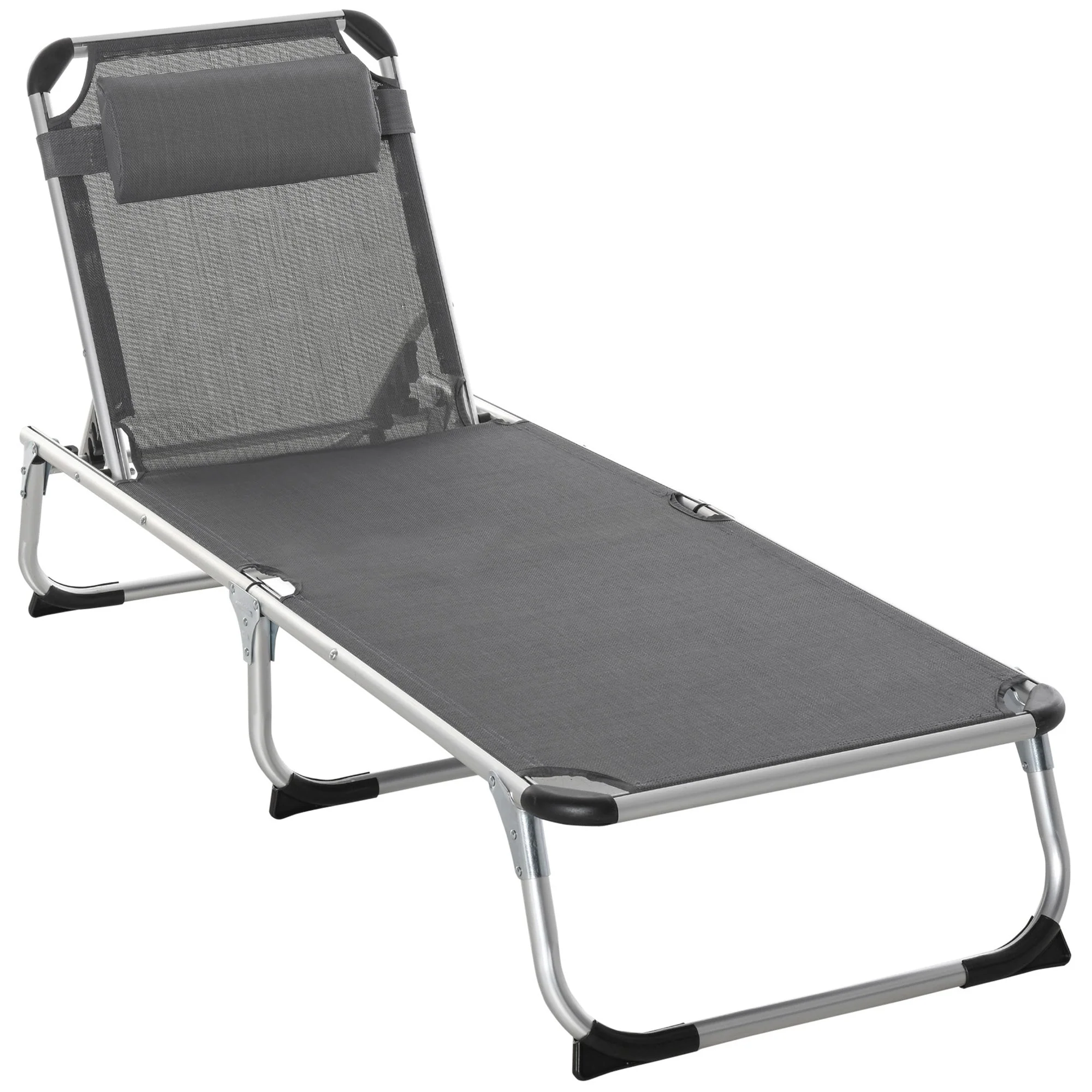 Sun Lounger 5-Way Adjustable Foldable Ergonomic Aluminum Mesh Fabric Grey - Image 2