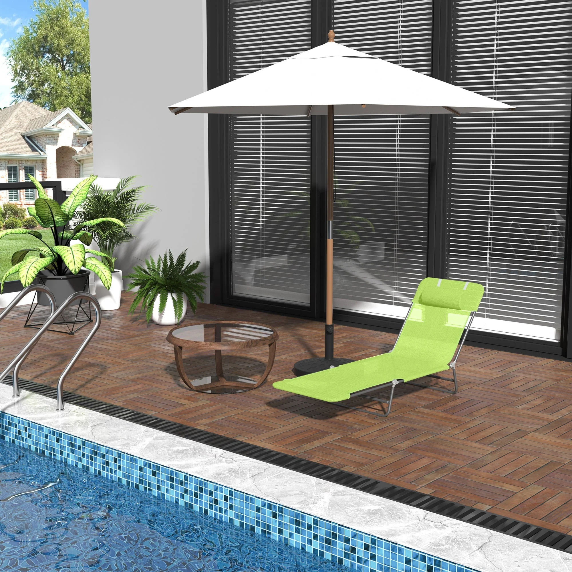 Sun Lounger, Foldable Two-legged for Garden & Balcony, 4 Colours