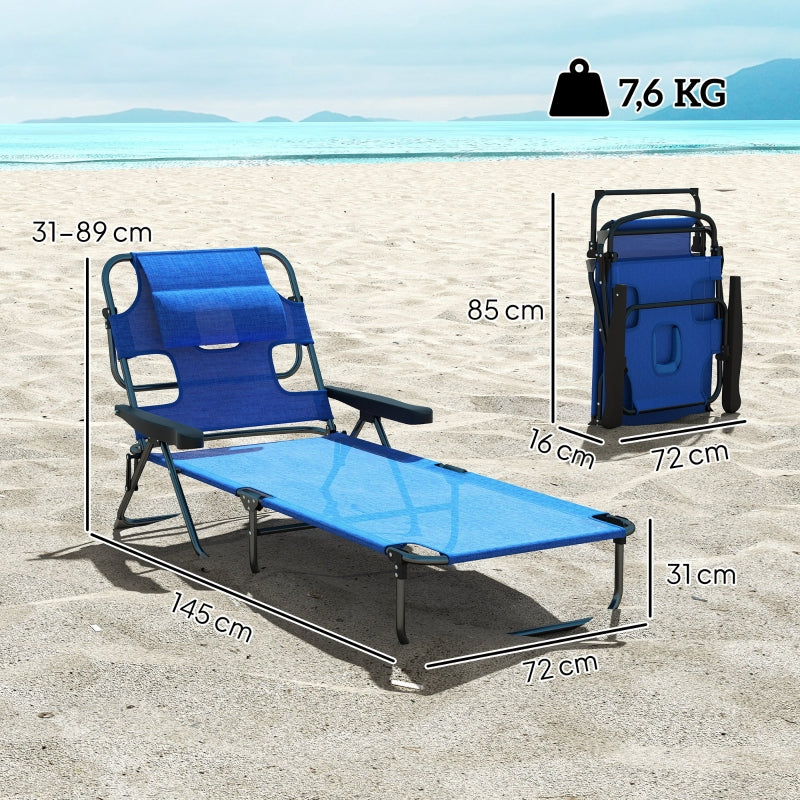 Sun Lounger, Foldable Weatherproof, Black + Dark Blue - Image 3