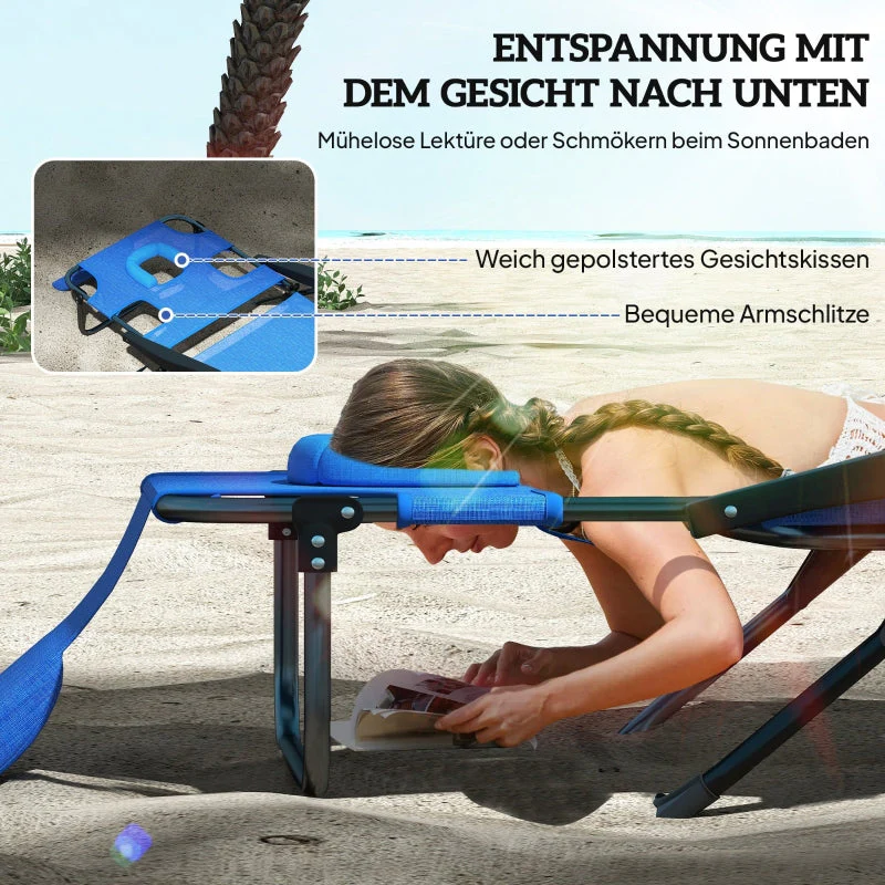 Sun Lounger, Foldable Weatherproof, Black + Dark Blue - Image 4