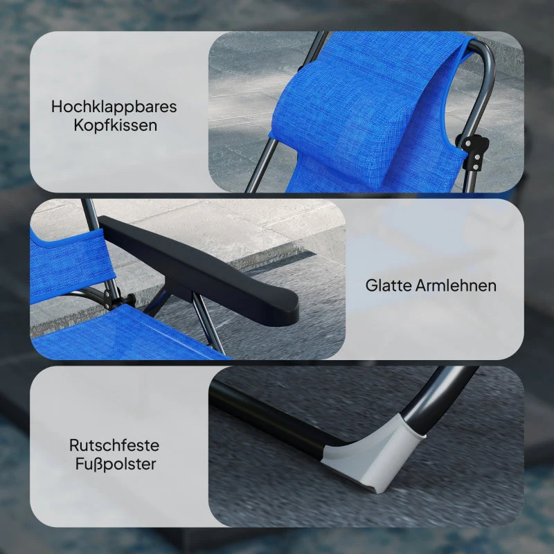 Sun Lounger, Foldable Weatherproof, Black + Dark Blue - Image 7
