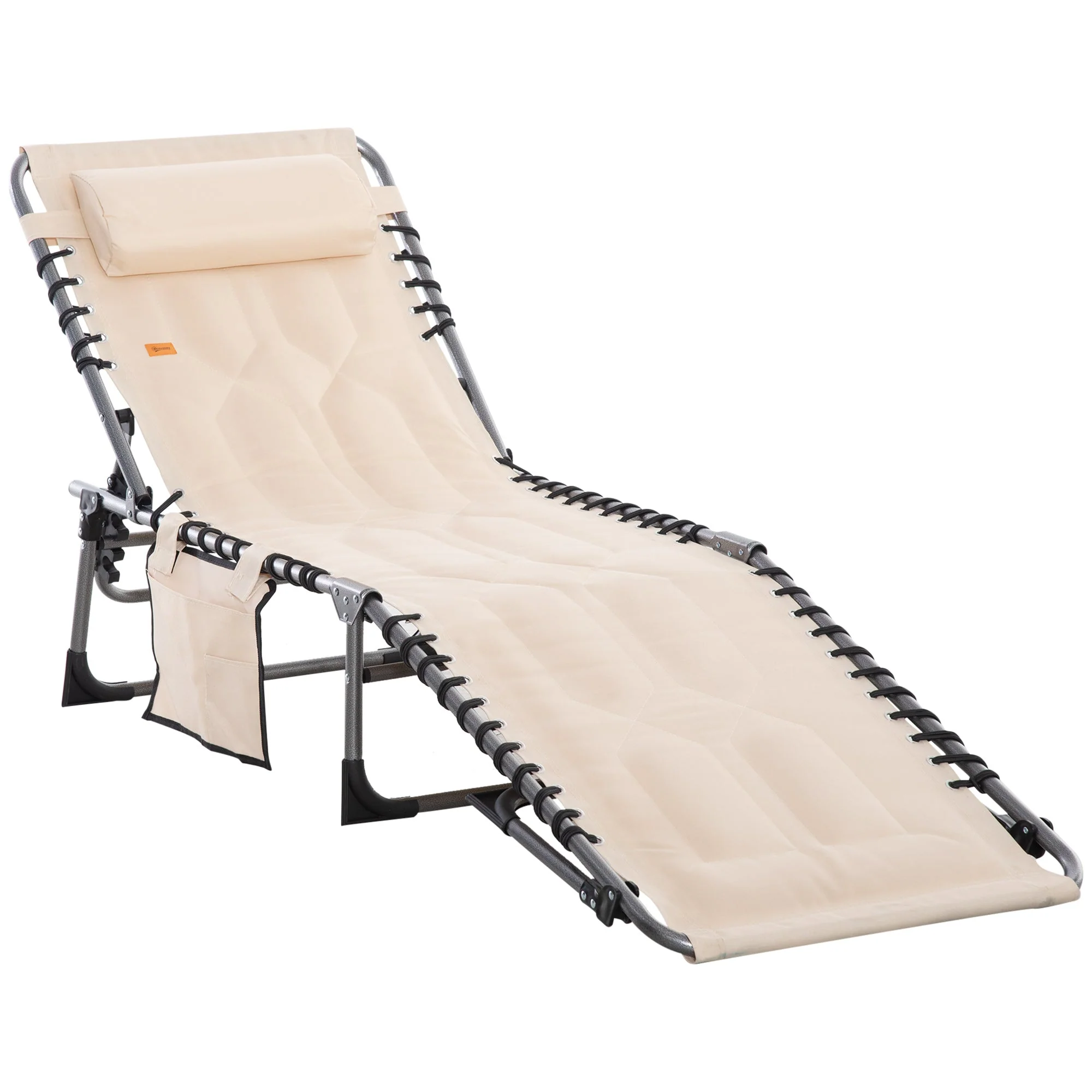 Sun Lounger, Foldable with Pillow, 5-Way Adjustable Backrest, Beige - Image 2